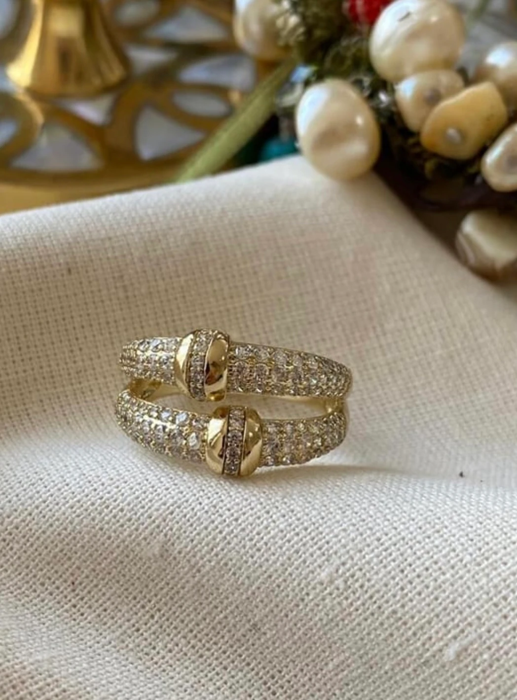 Vip 14K Çift Sıra Taşlı Silindir Detaylı Yüzük