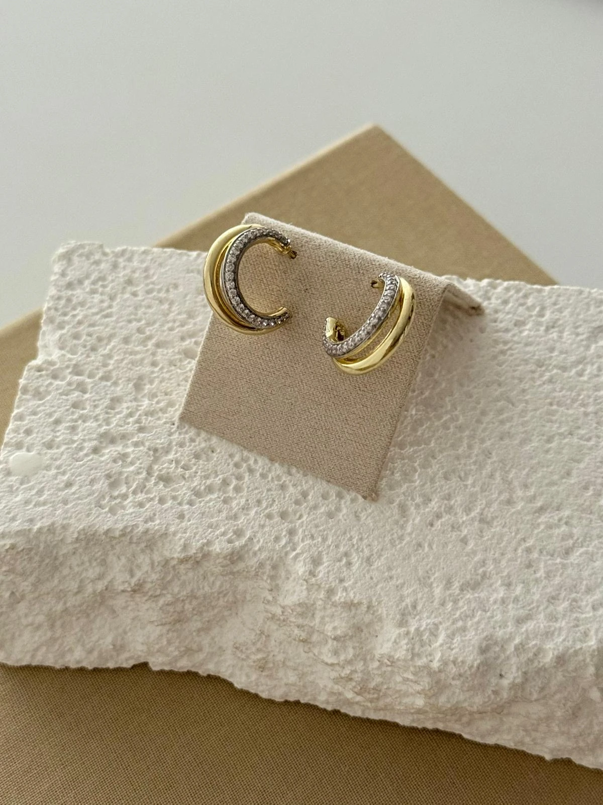 Gold İkili Görünüm Halka Küpe 