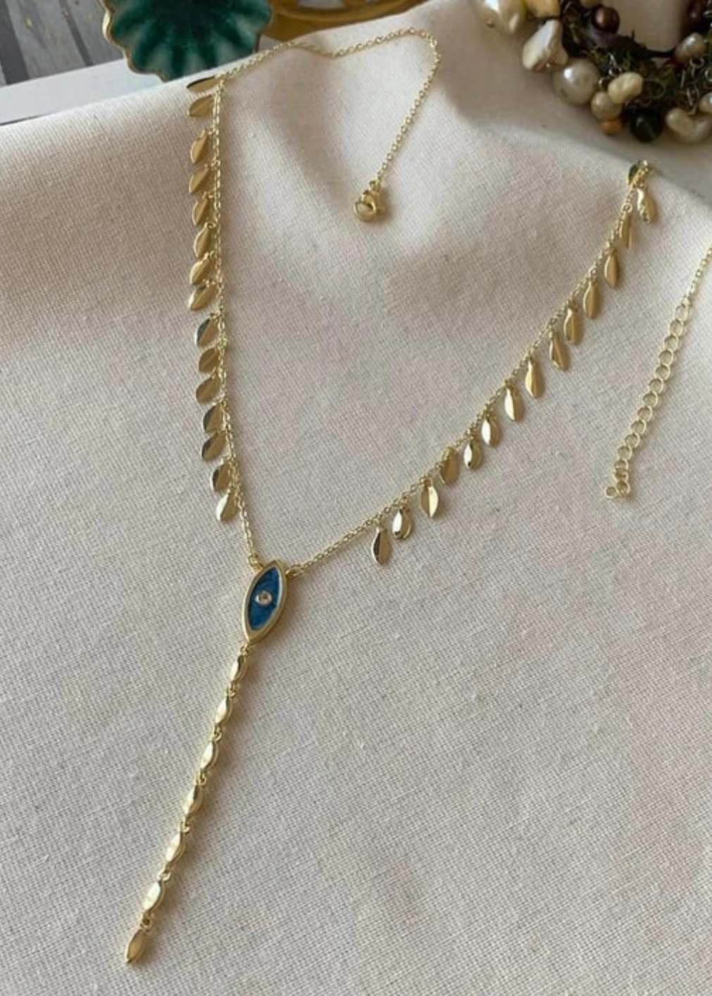 Özel Seri 14K Nazar Göz Detaylı Y Model Kolye