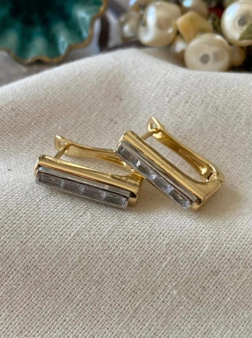 Silver Baget Taşlı Stick Küpe