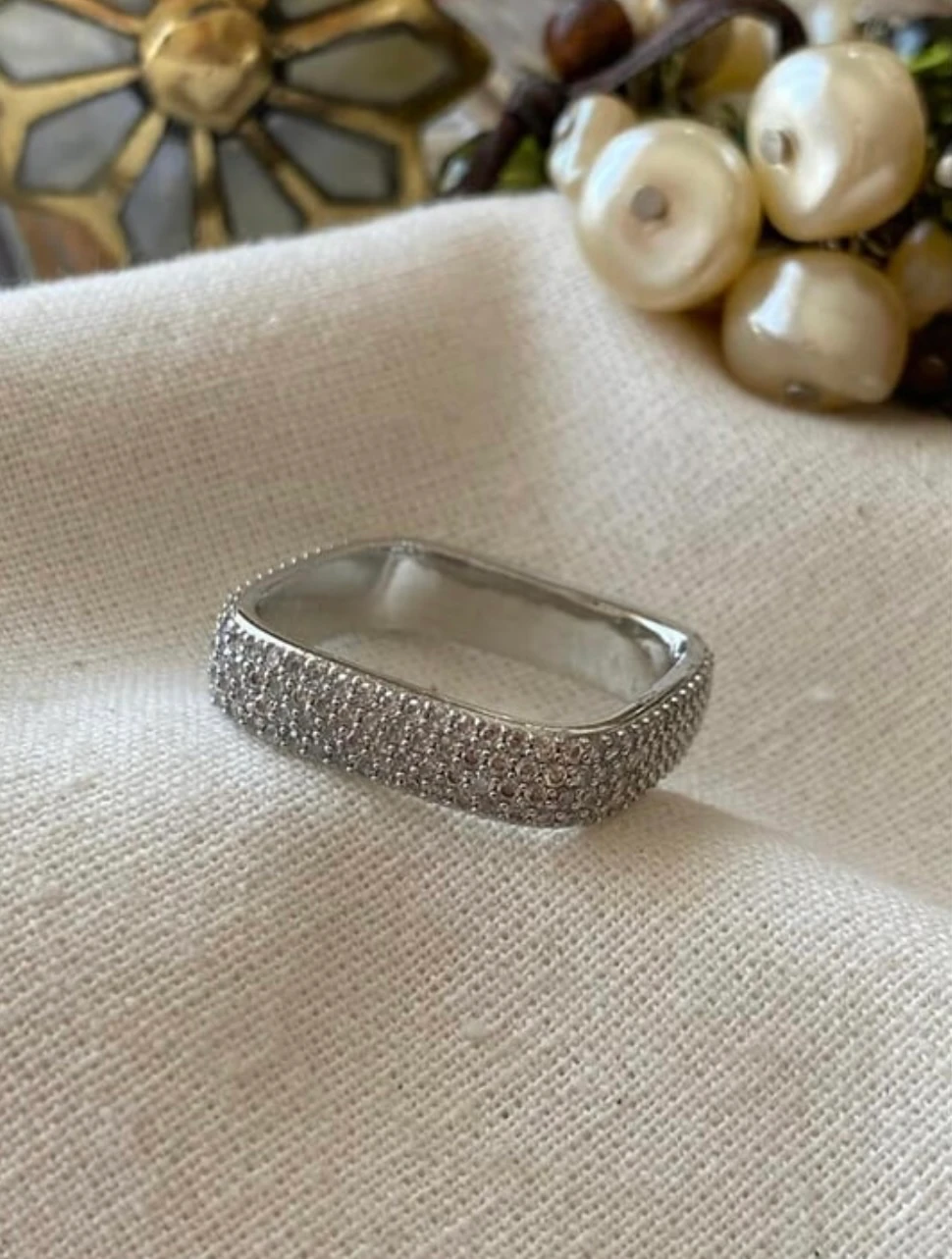 Silver Taşlı Kare Yüzük