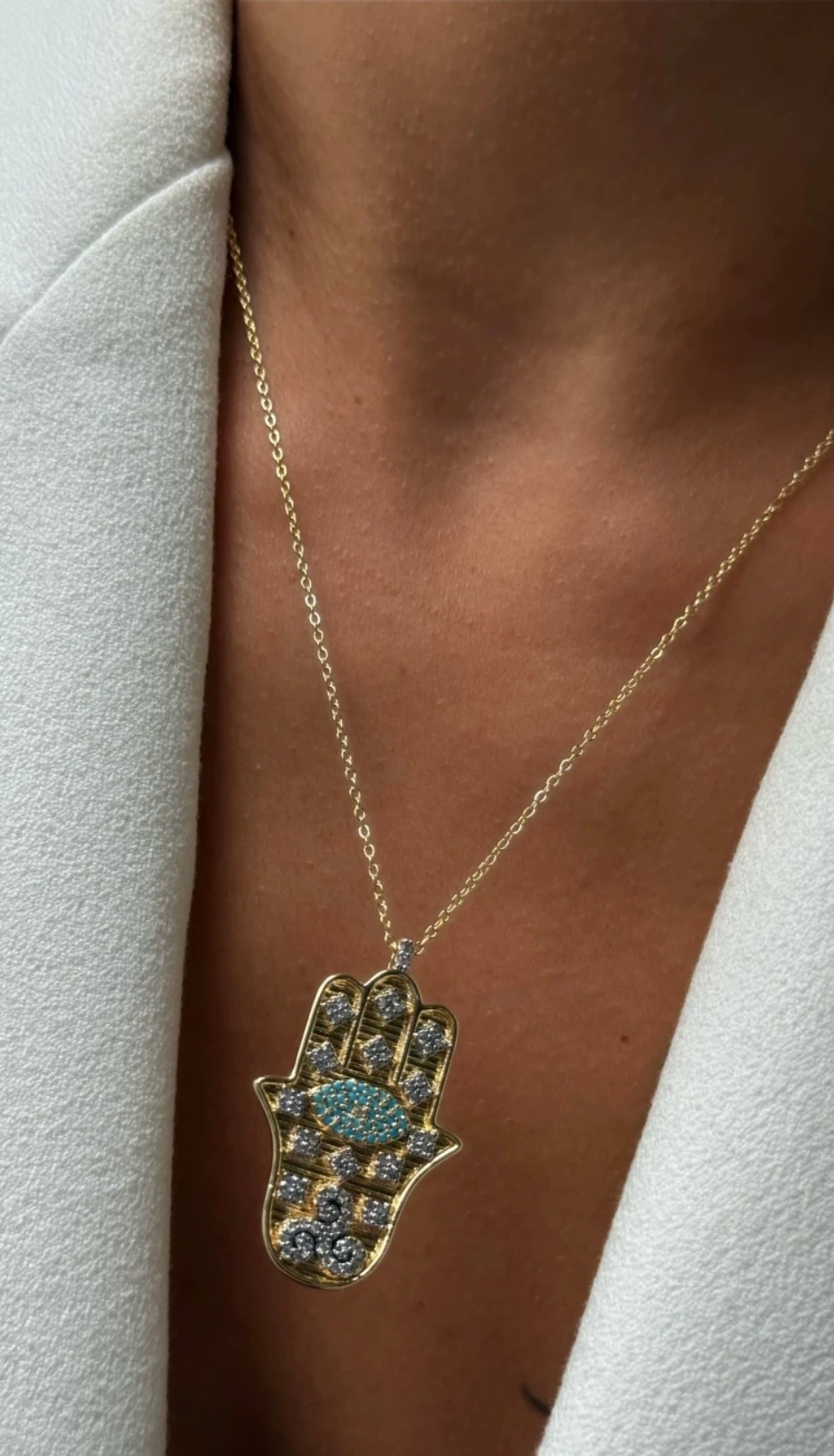 Çelik Mavi Fatma Ana El Kolye