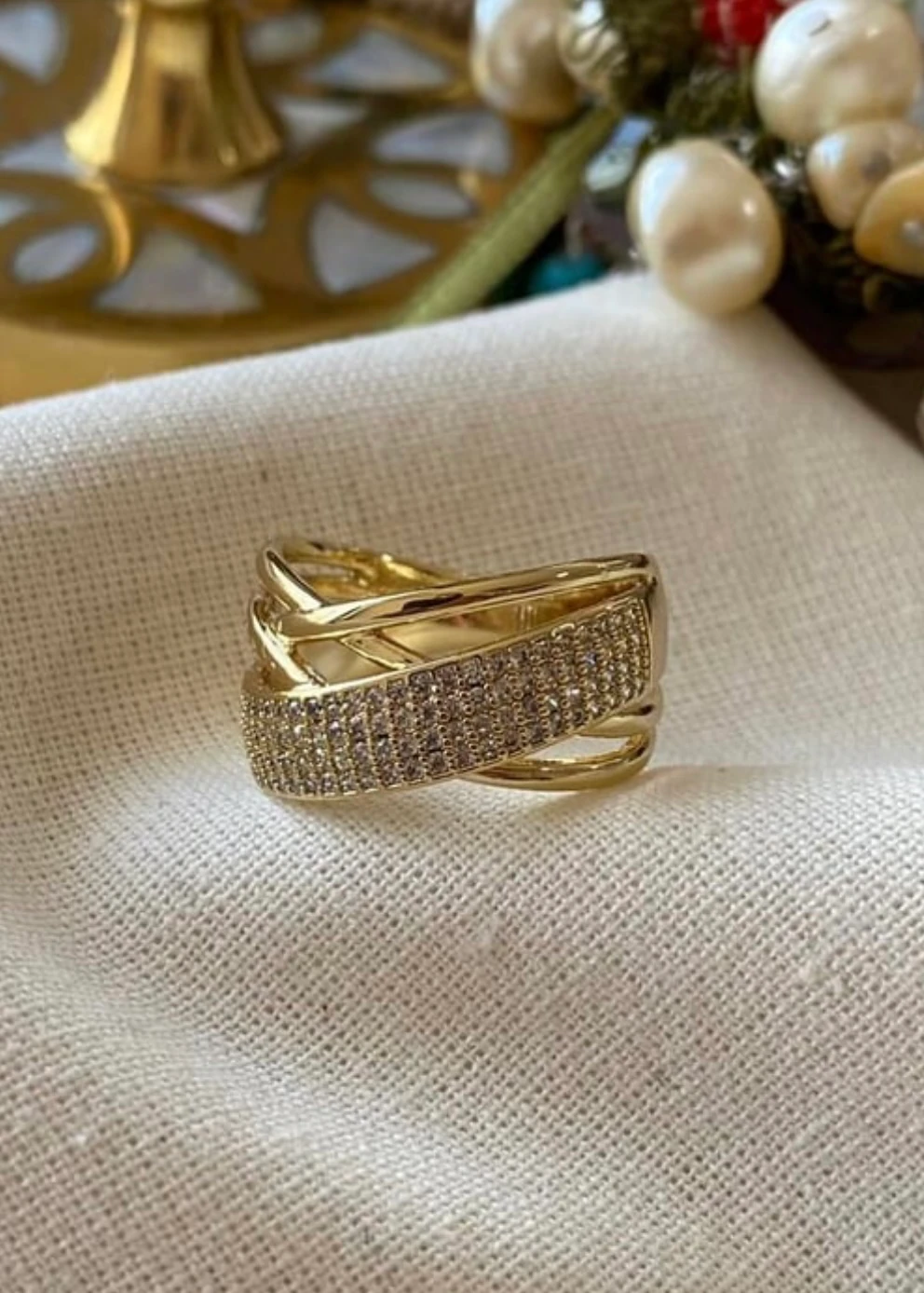 Vip 14K Taşlı Geniş Sarmal Yüzük 
