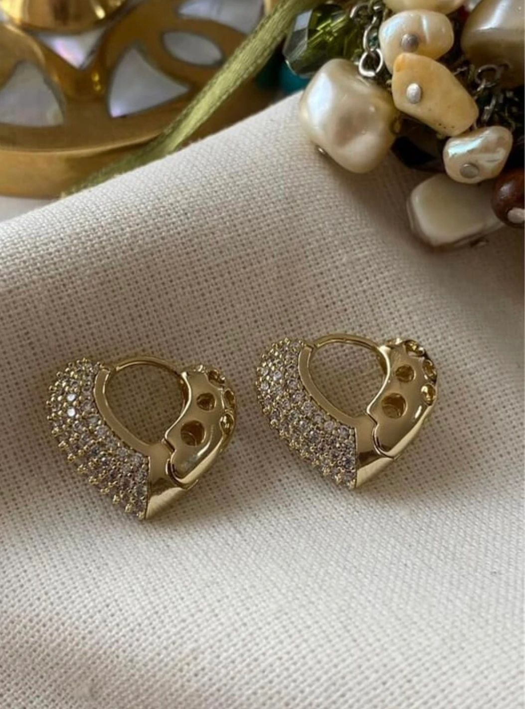 Vip 14K Taşlı Mini Kalp Küpe