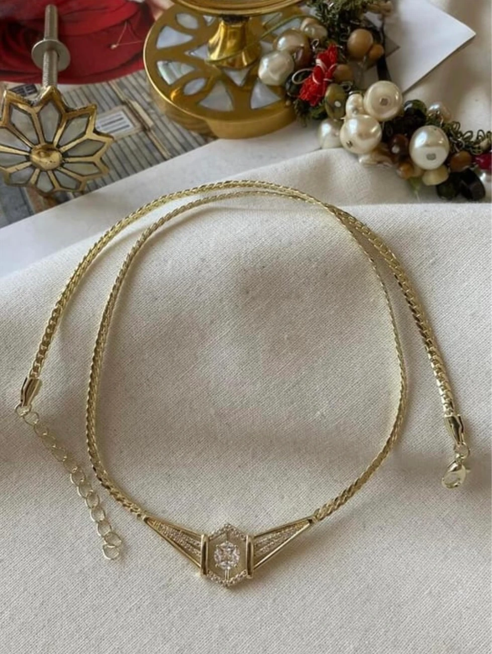 Özel Seri 14K Yassı Zincirli Tasarım Kolye