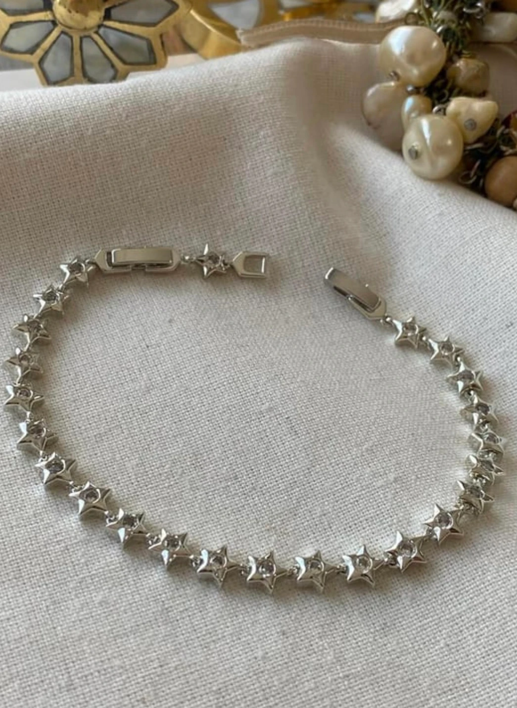 Silver Ortası Taşlı Sıralı Yıldızlar Bileklik 