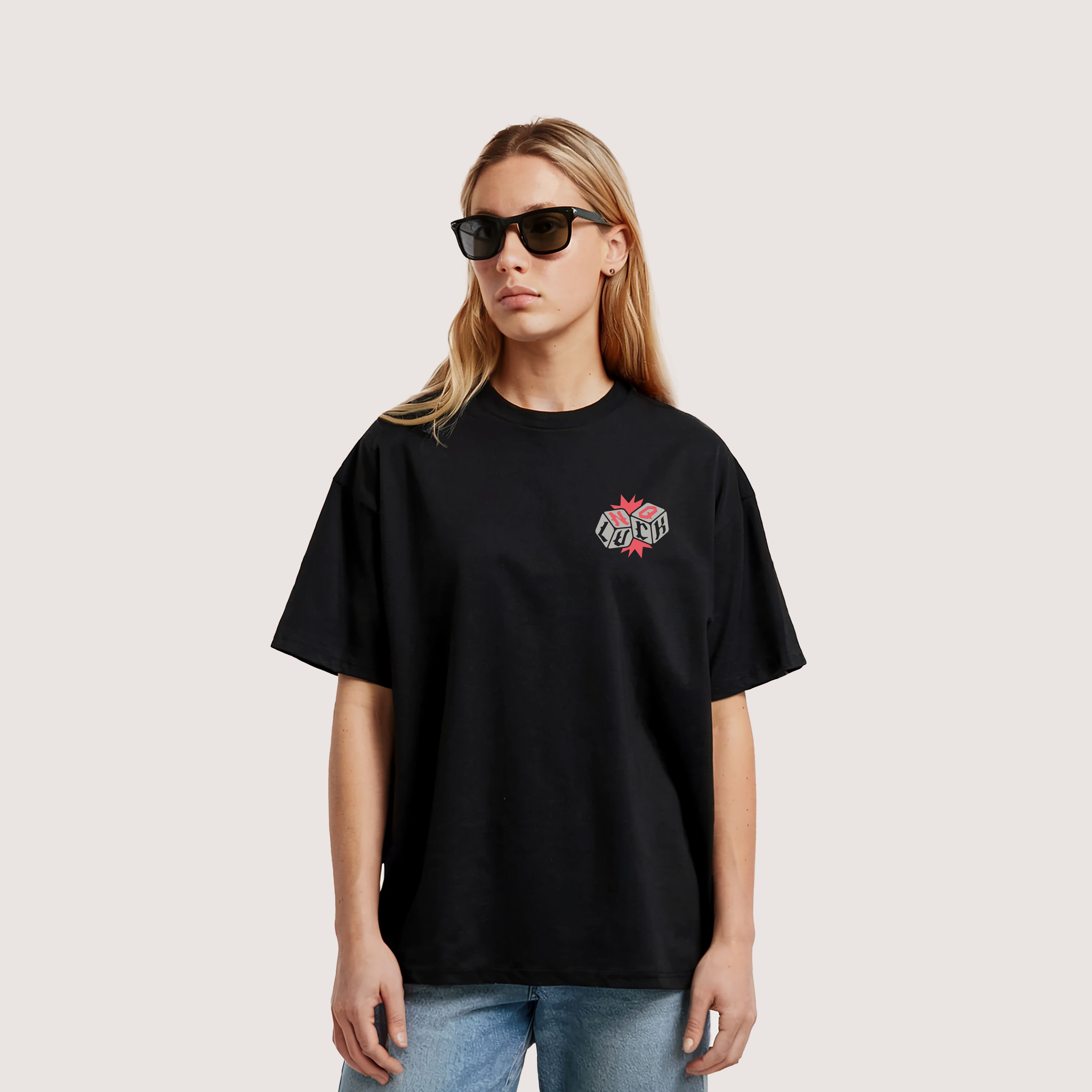 NO LUCK - UNISEX TASARIM T-SHIRT - OVERSIZED