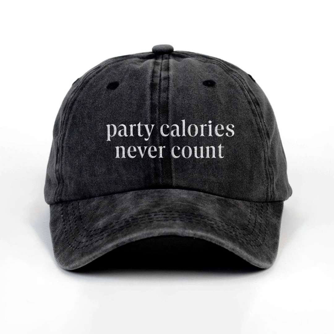PARTY CALORIES NEVER COUNT – NAKIŞLI YIKAMALI SİYAH ŞAPKA – WASHED BLACK CAP