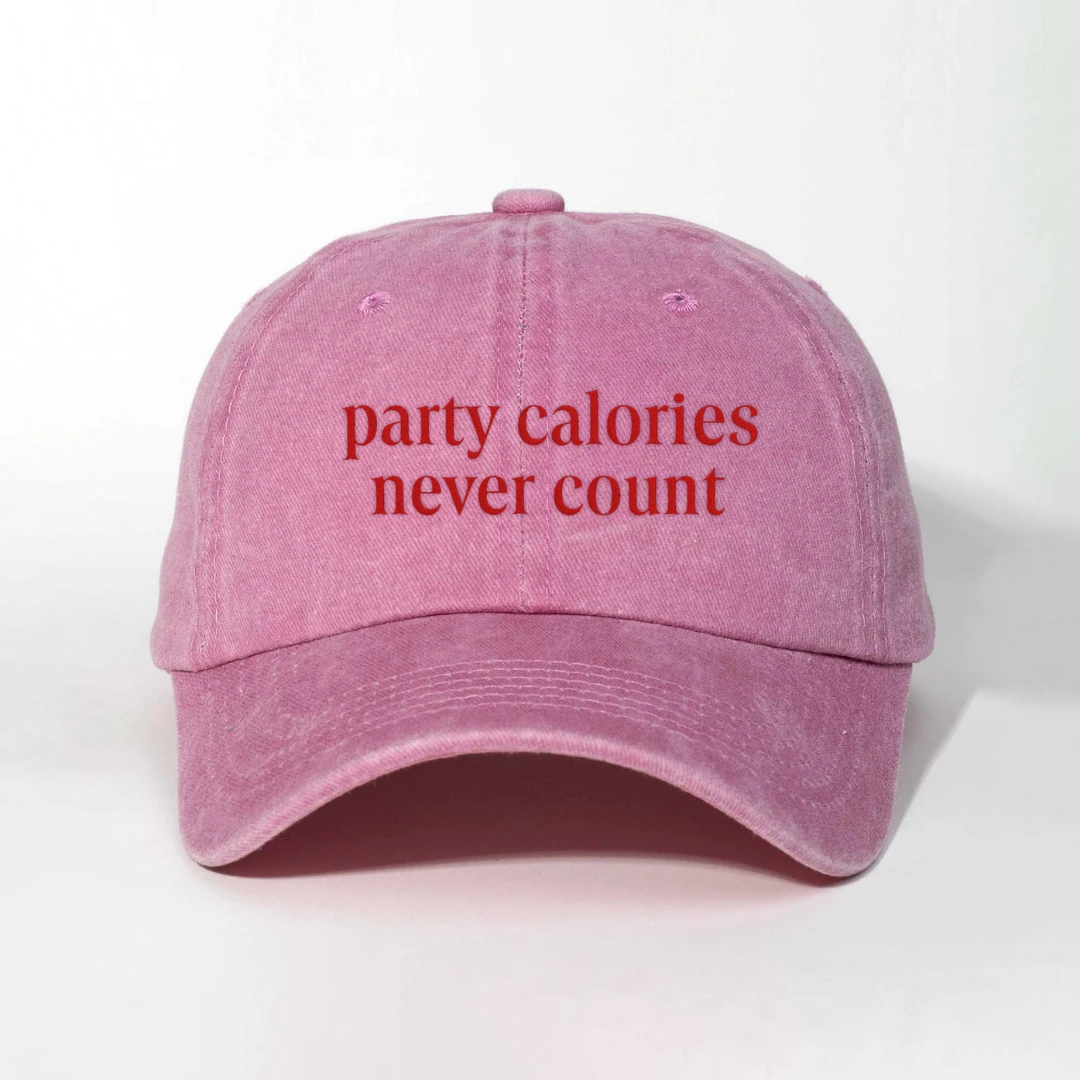 PARTY CALORIES NEVER COUNT – NAKIŞLI YIKAMALI PEMBE ŞAPKA – WASHED PINK CAP