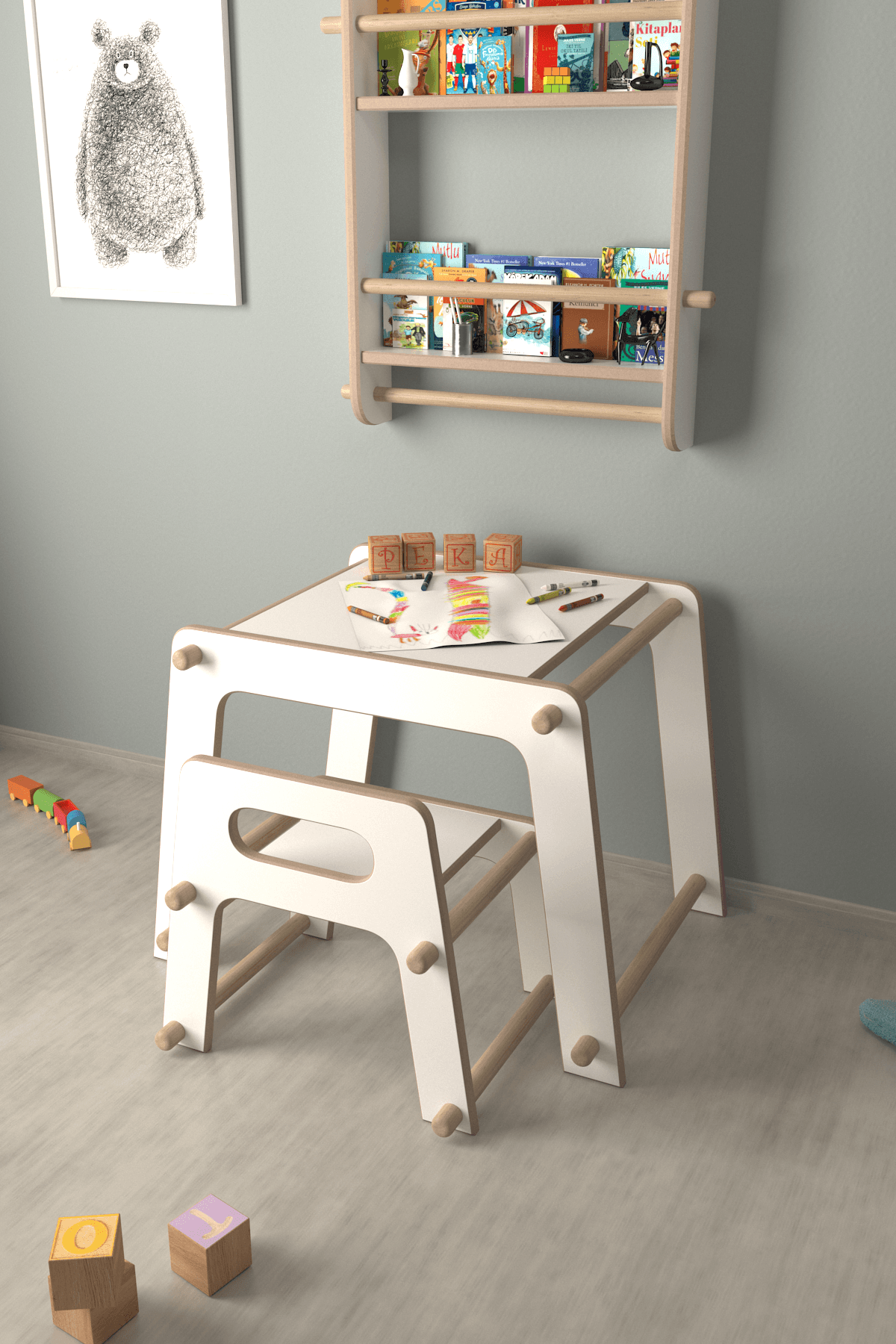 Montessori Çocuk Oyun ve Aktivite Masası ve Sandalye