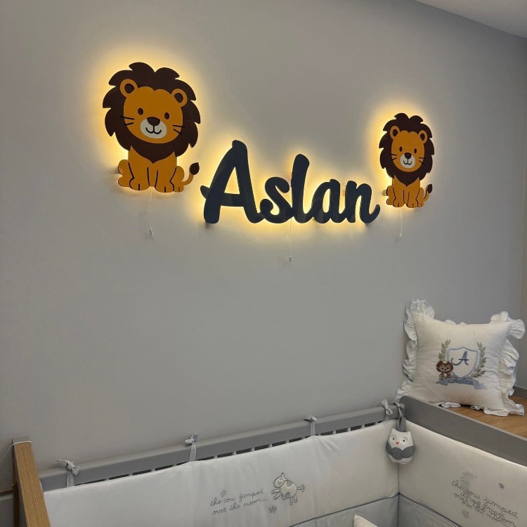 Işıklı İsim ve 2'li Aydınlatma Ahşap Lamba Seti