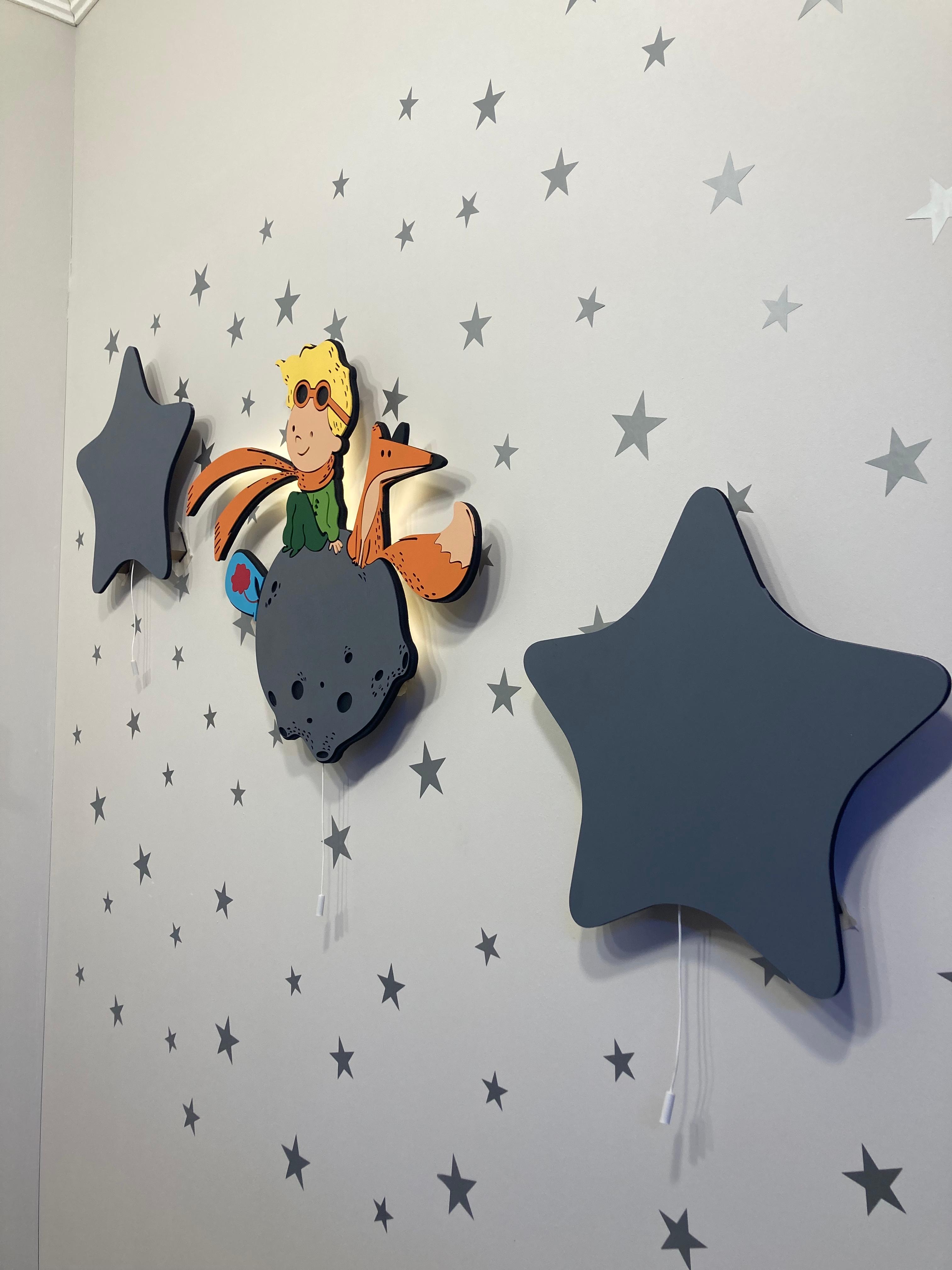 Küçük Prens ve 2 Yıldız Ahşap Lamba Seti (Hediyeli)