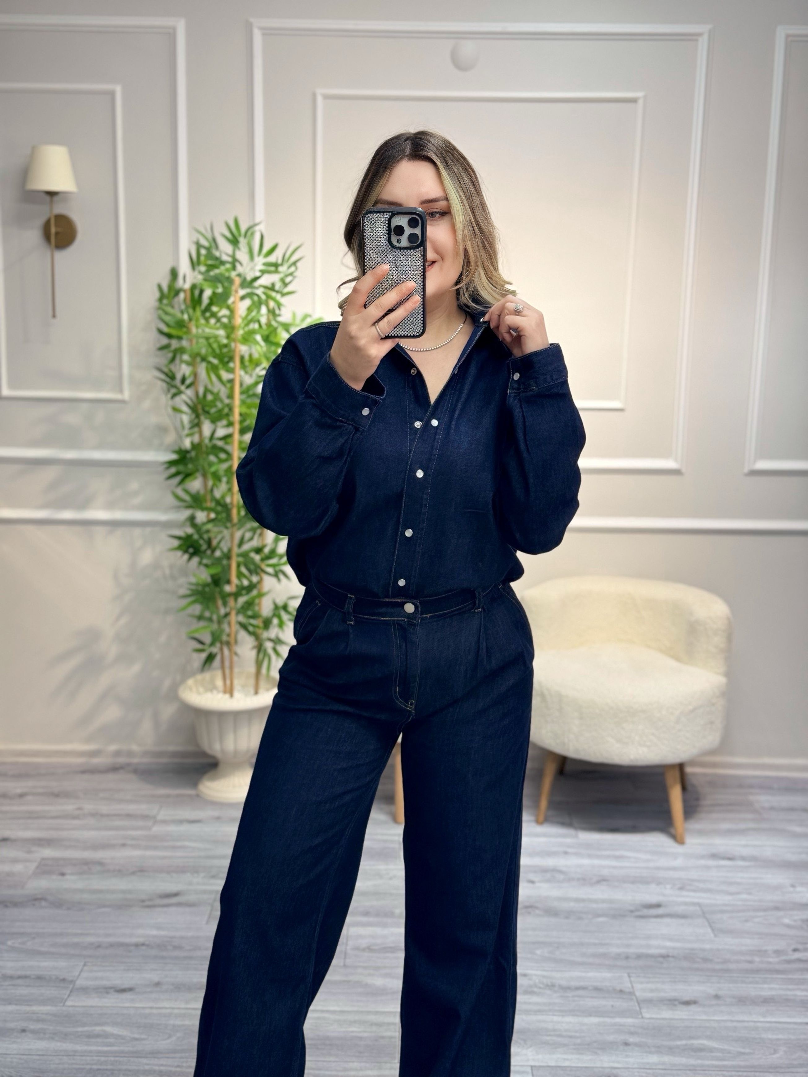 Koyu Renk Jean Premium Gömlek Pantolon Takım