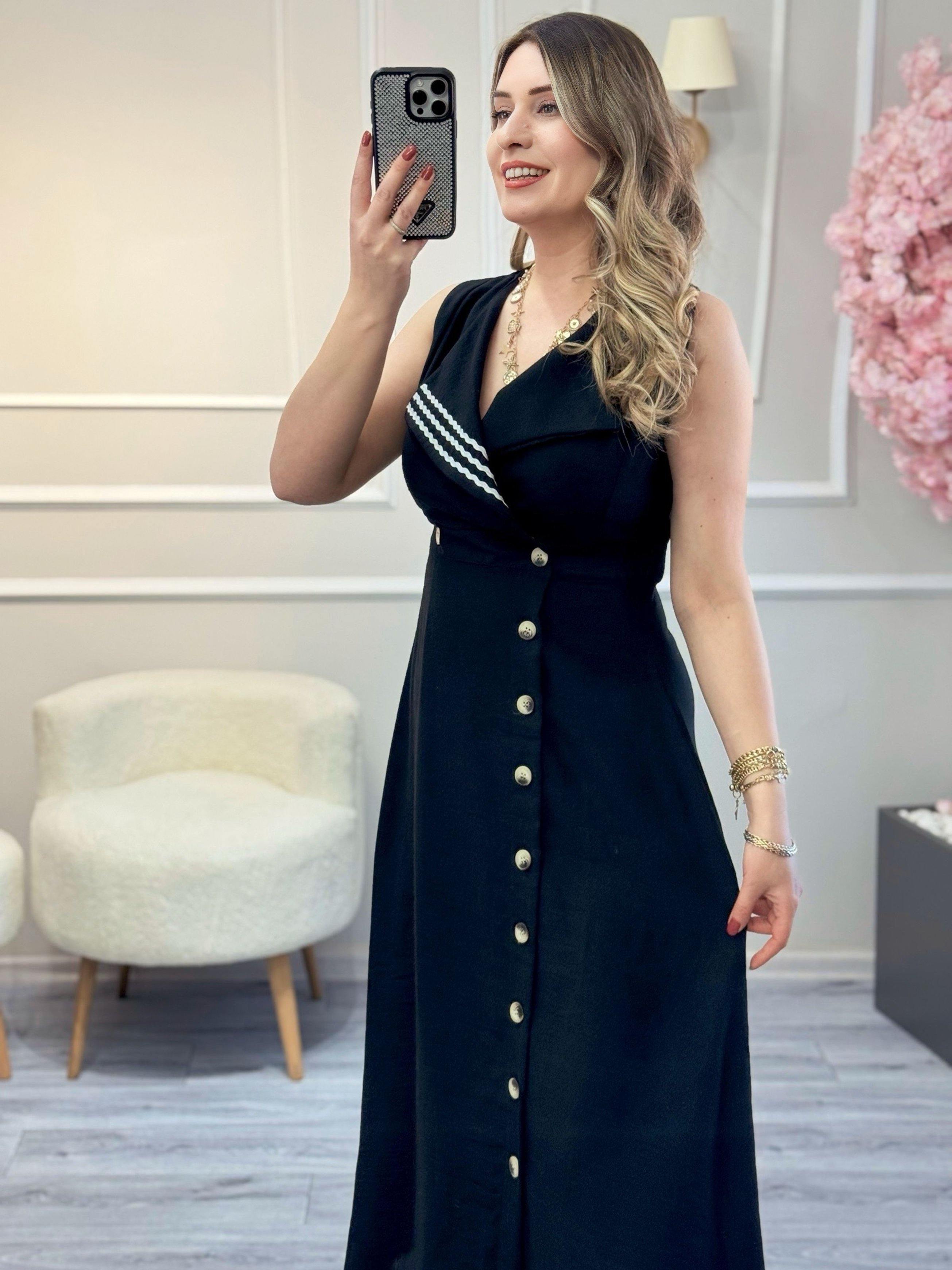 Yakası Biyeli Kruvaze Elbise