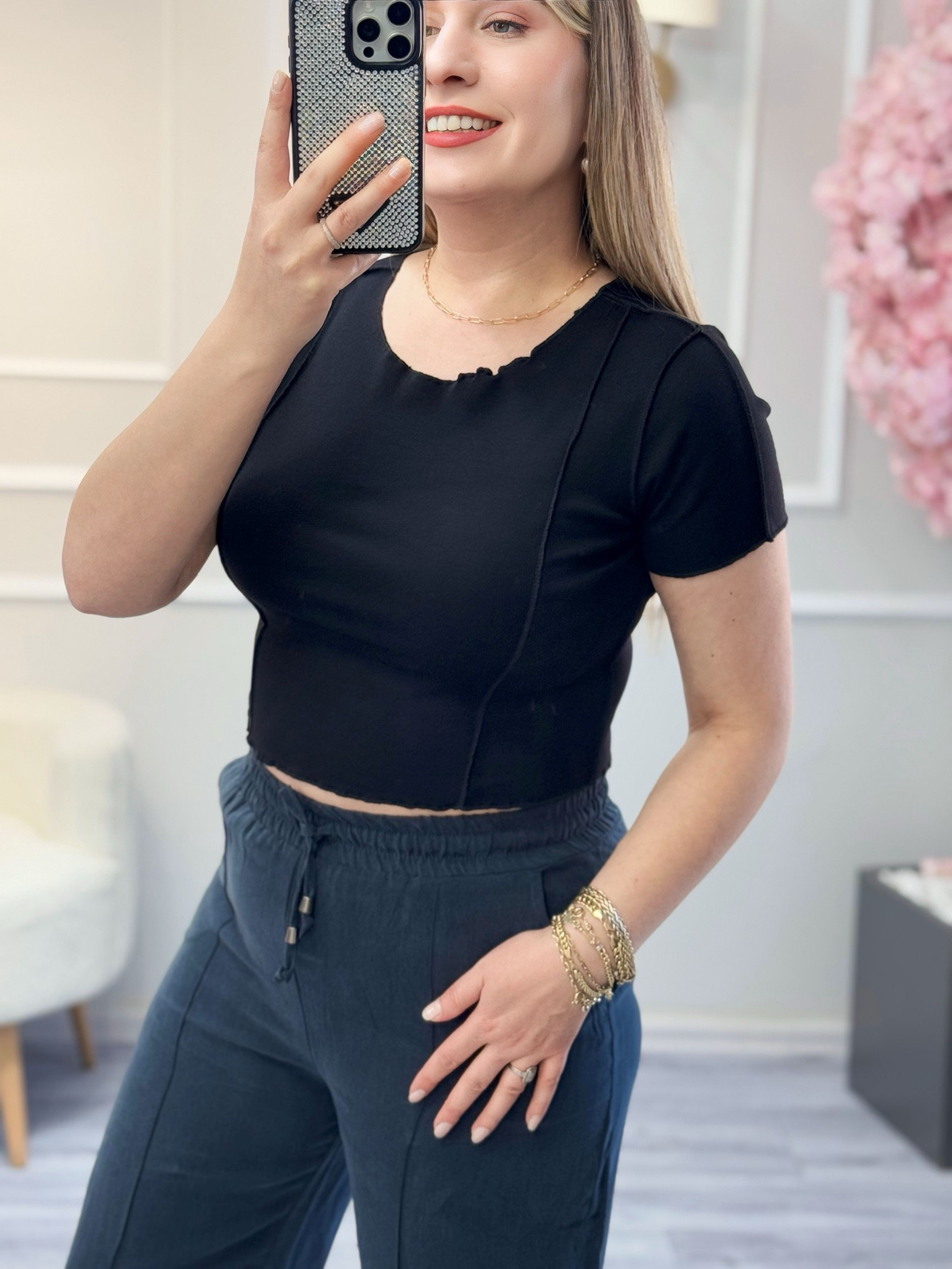 Karol Kısa Kollu Crop Tshirt