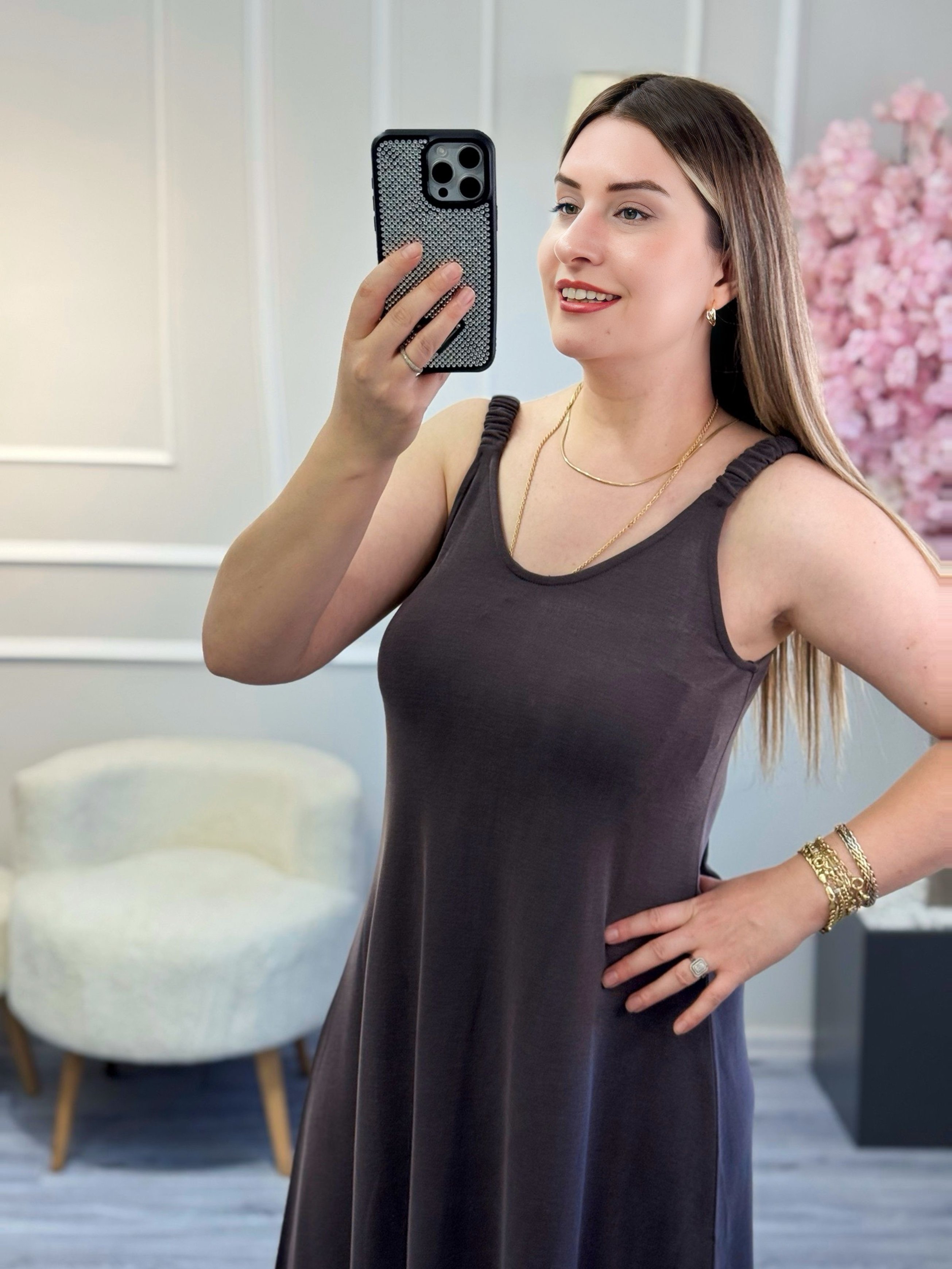 Askıları Lastikli Modal Elbise