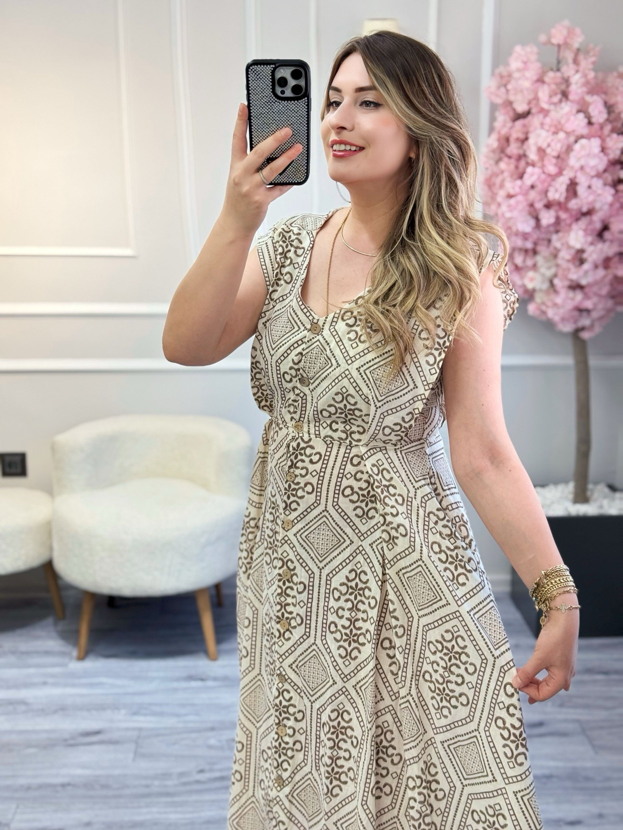 Premium Kalite Keten Desenli Elbise