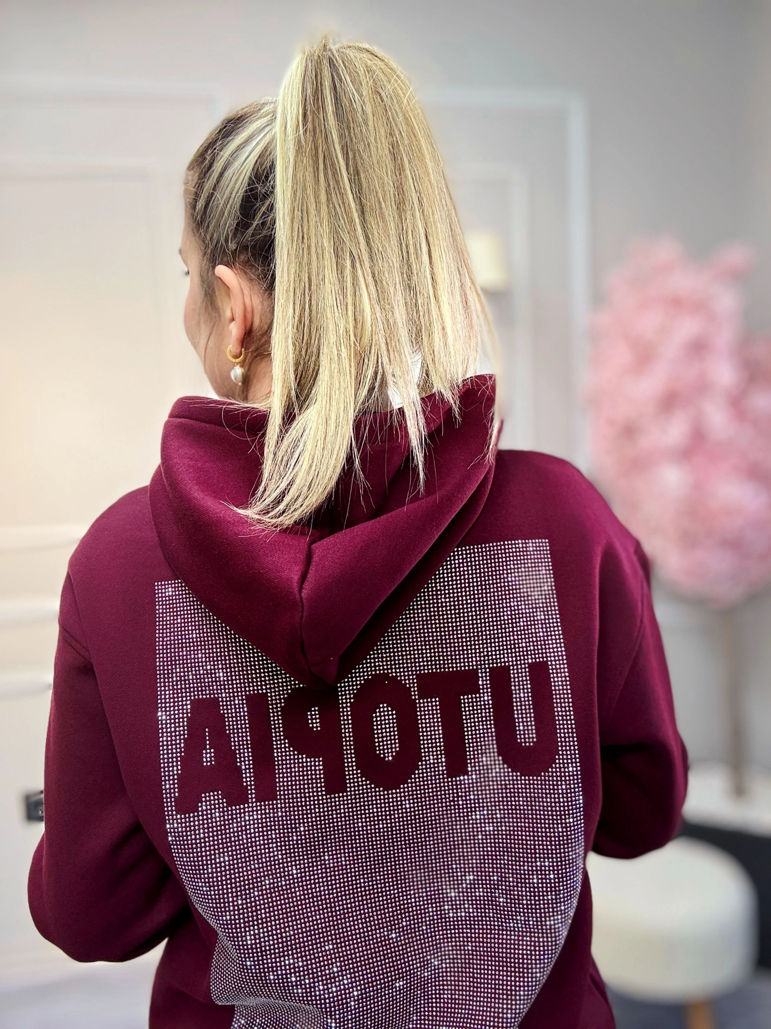 Tasarım Sırt Taşlı Kapüşonlu Sweat