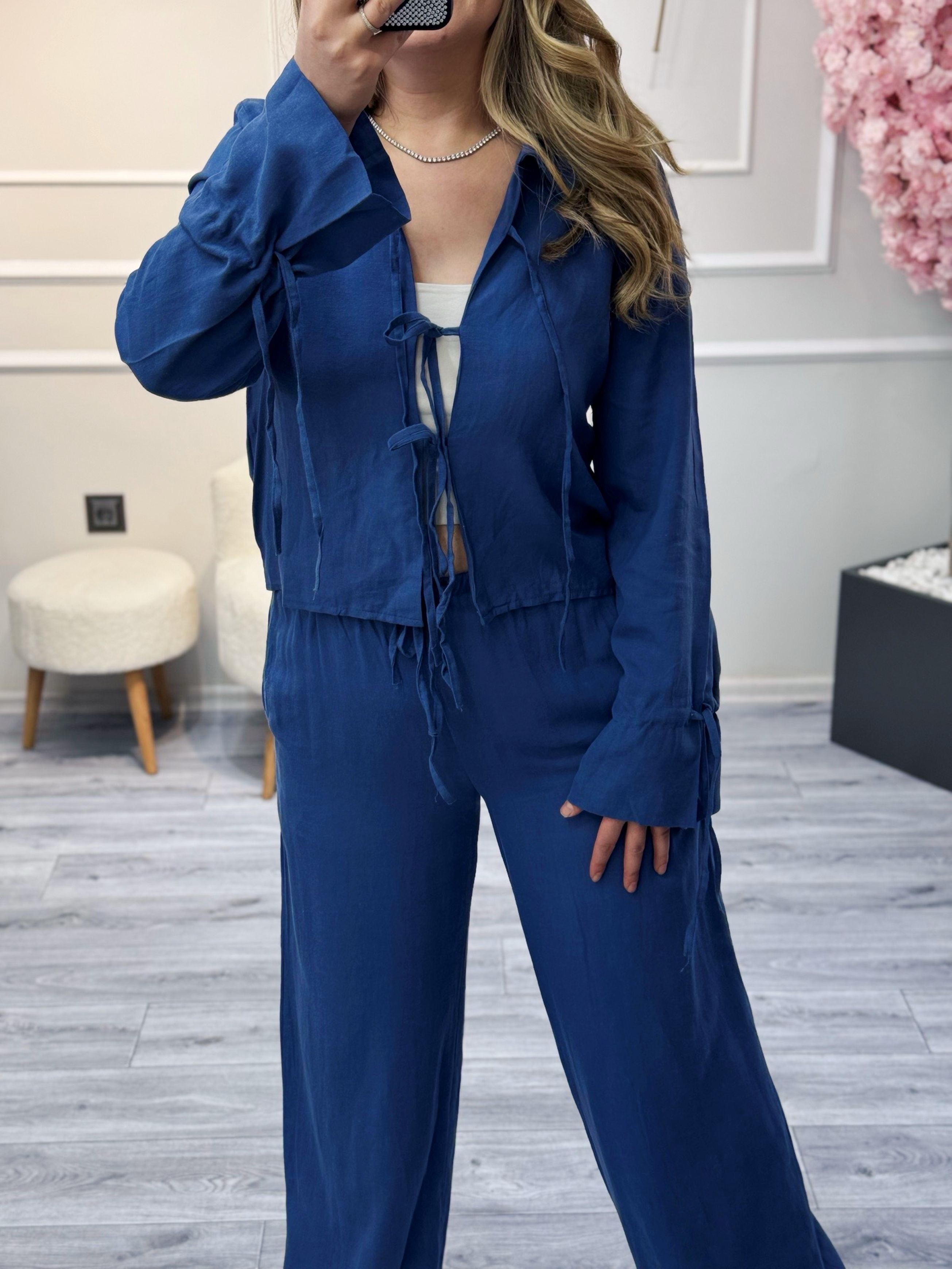 Kol Bağlamalı Bluz Pantolon İkili Takım