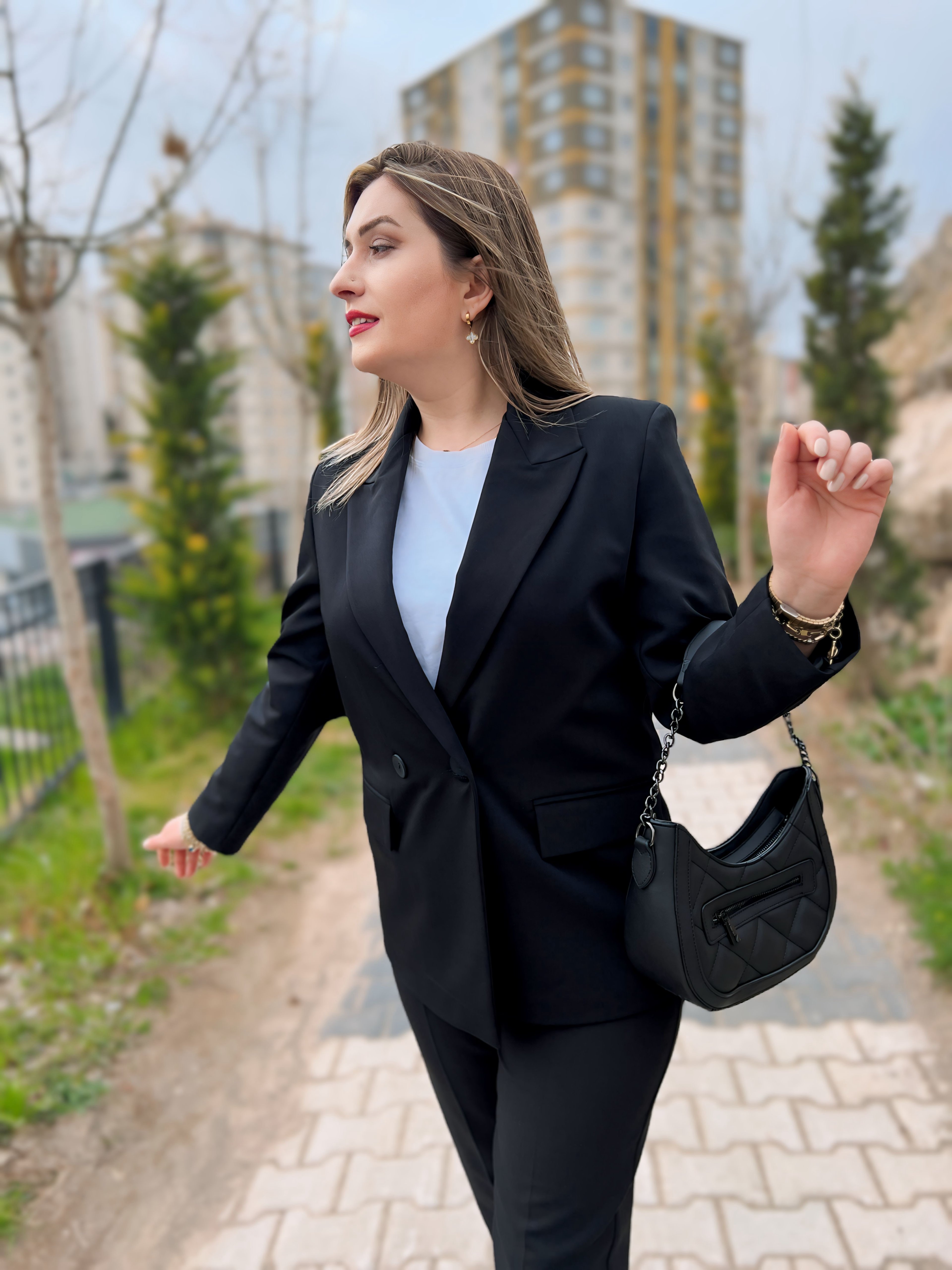 Zr. Çift Cep Oversize Blazer Ceket Siyah