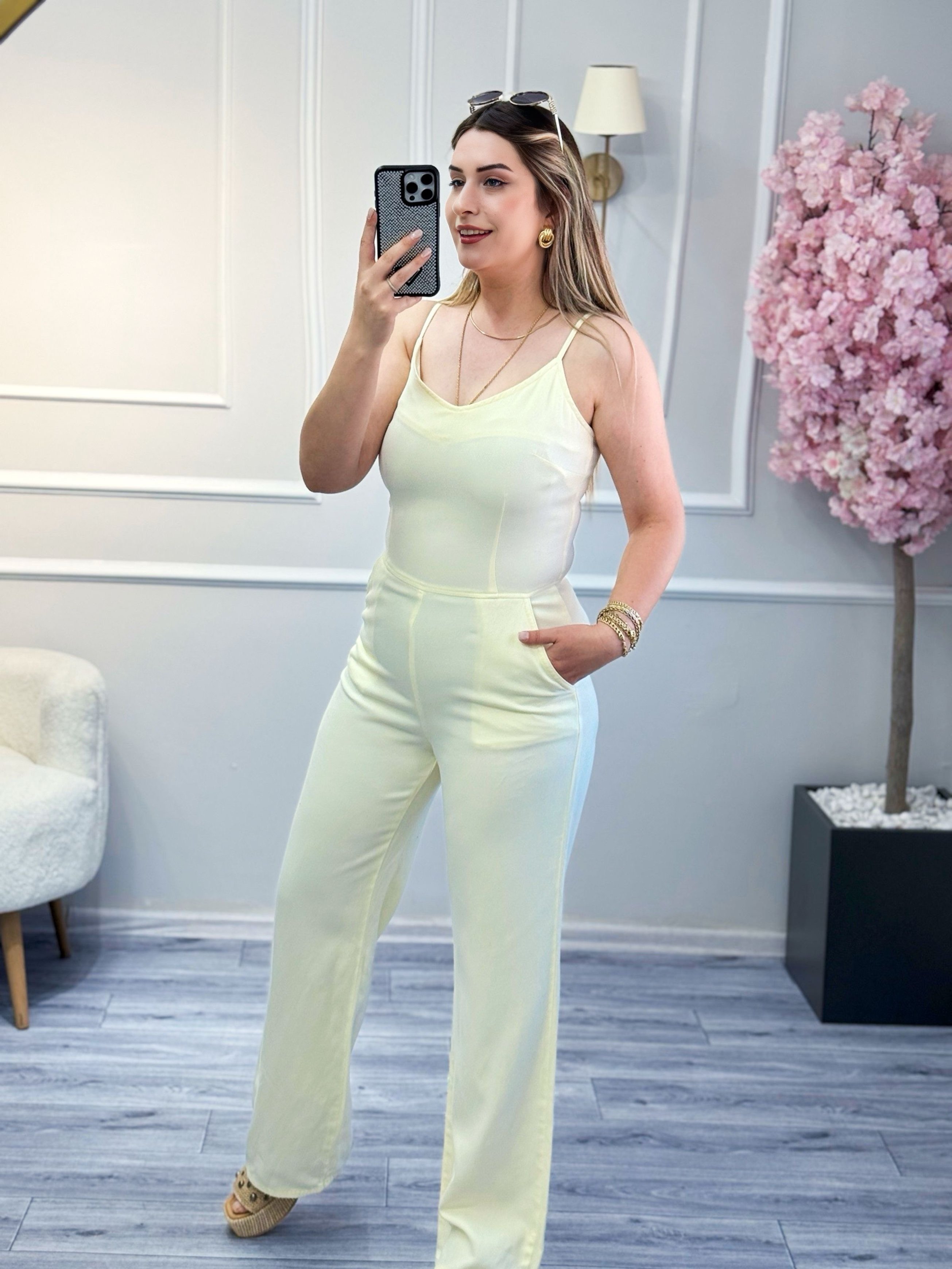 Dilvin İnce Askılı Denim Tulum
