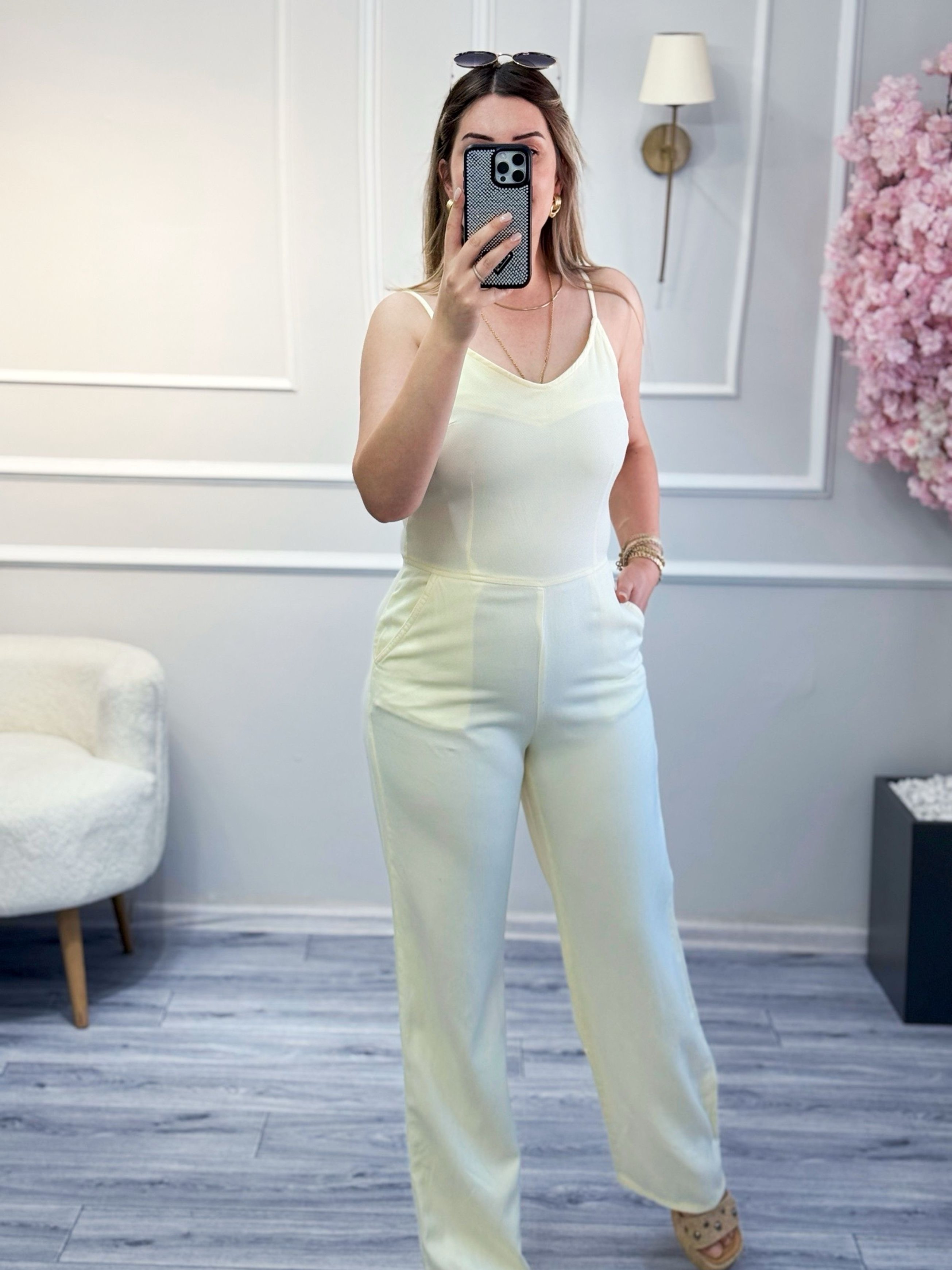 Dilvin İnce Askılı Denim Tulum