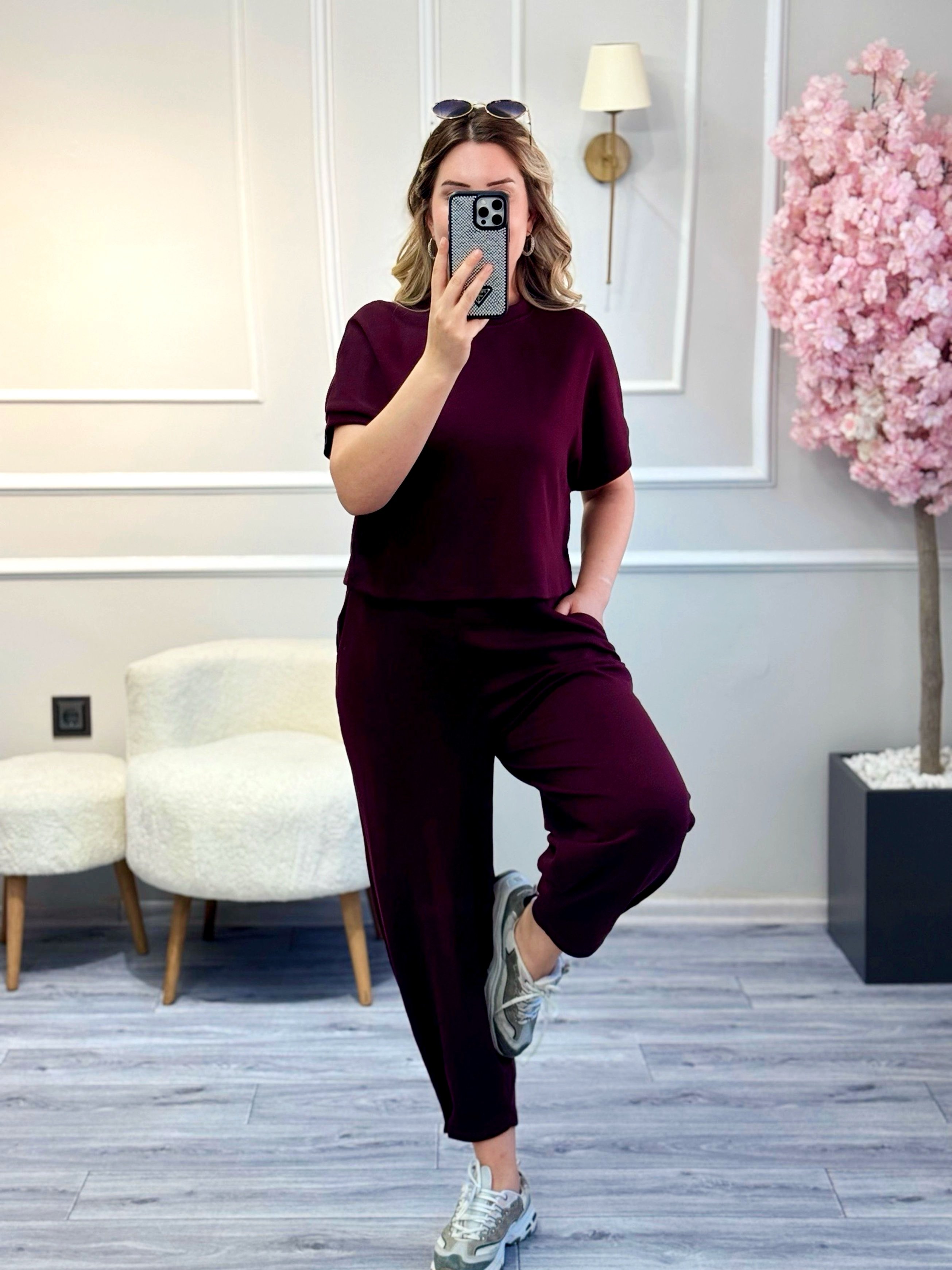 Premium Kalite Bordo Şalvar Pantolon Takım Bordo