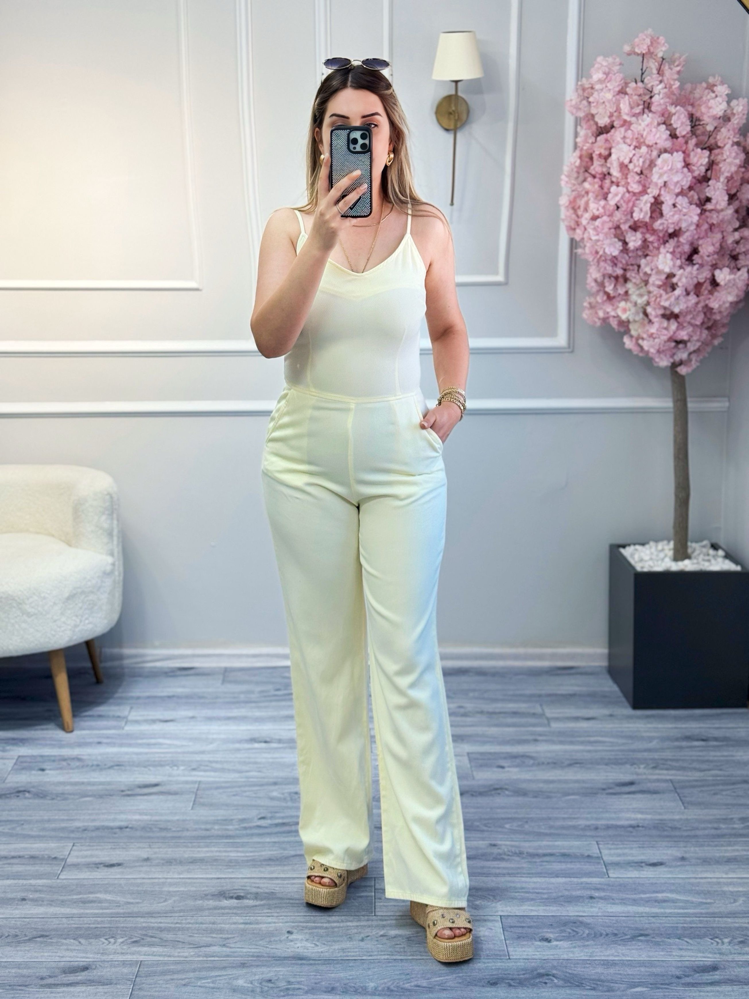 Dilvin İnce Askılı Denim Tulum