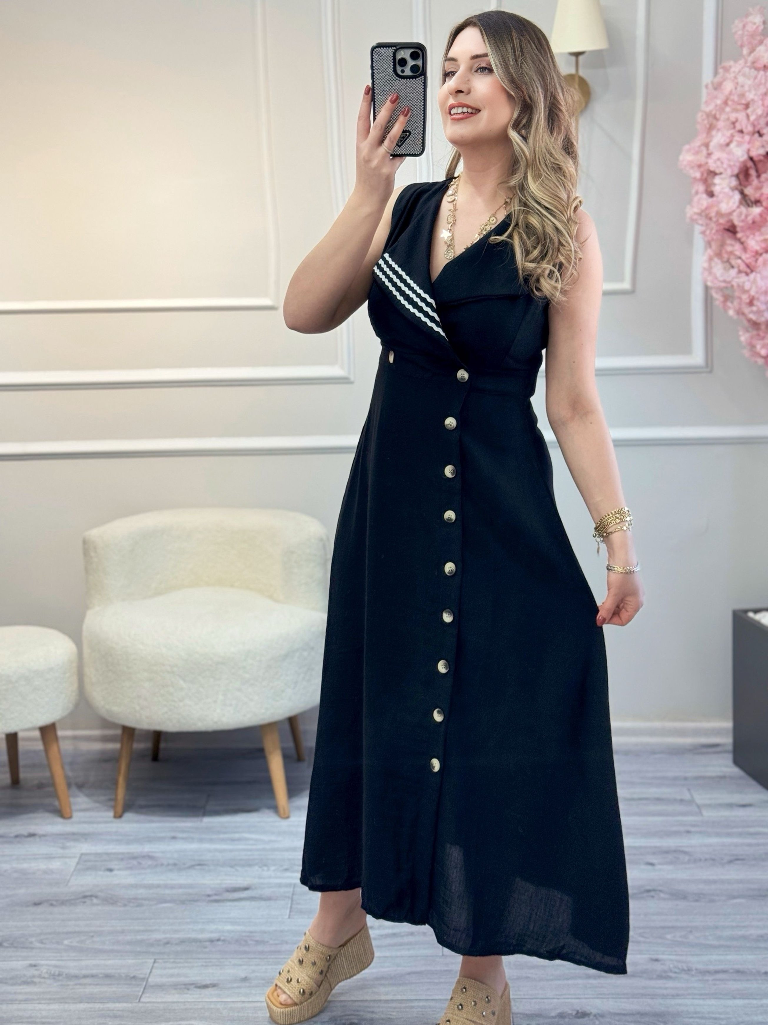 Yakası Biyeli Kruvaze Elbise
