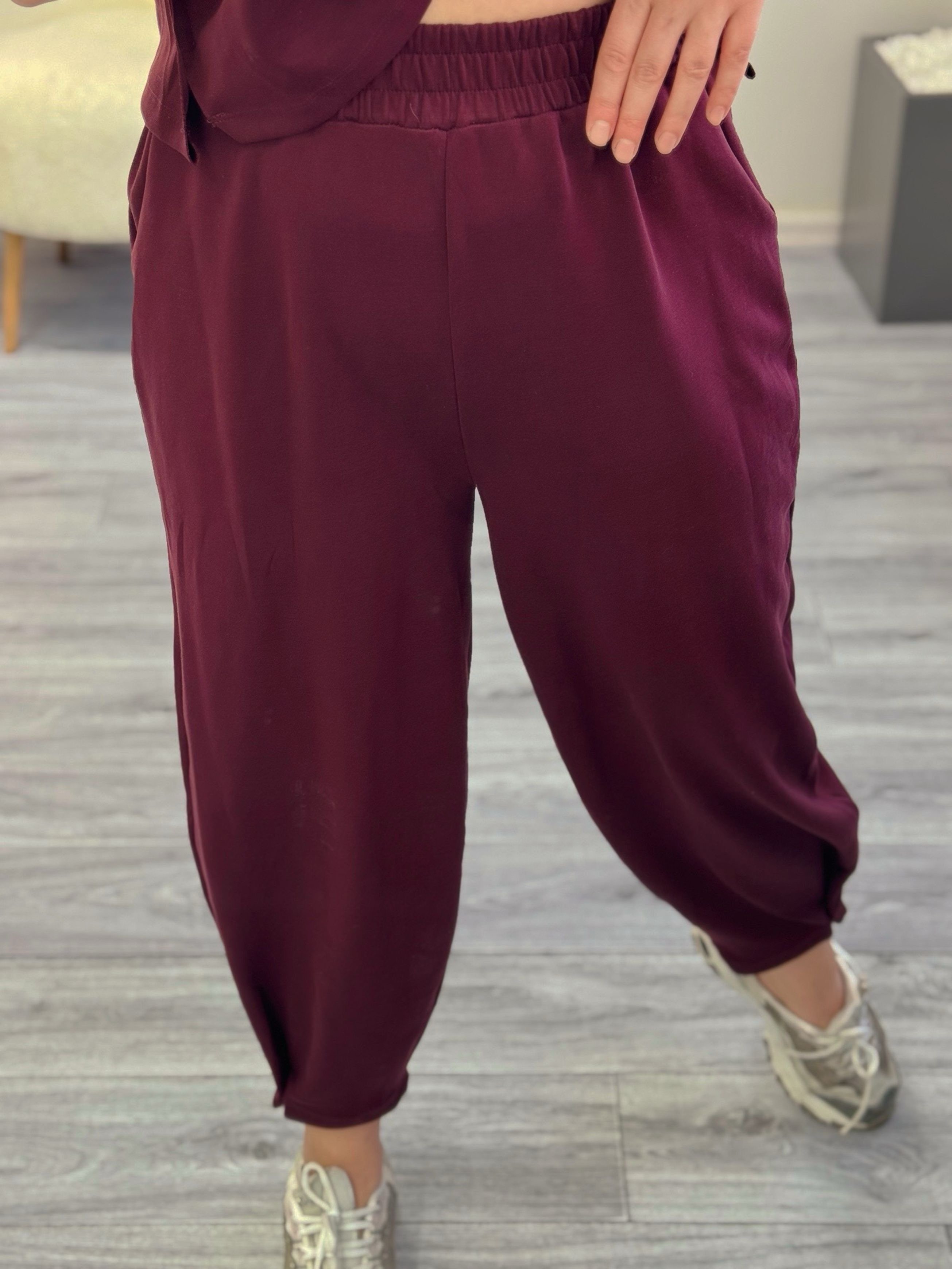 Premium Kalite Bordo Şalvar Pantolon Takım Bordo