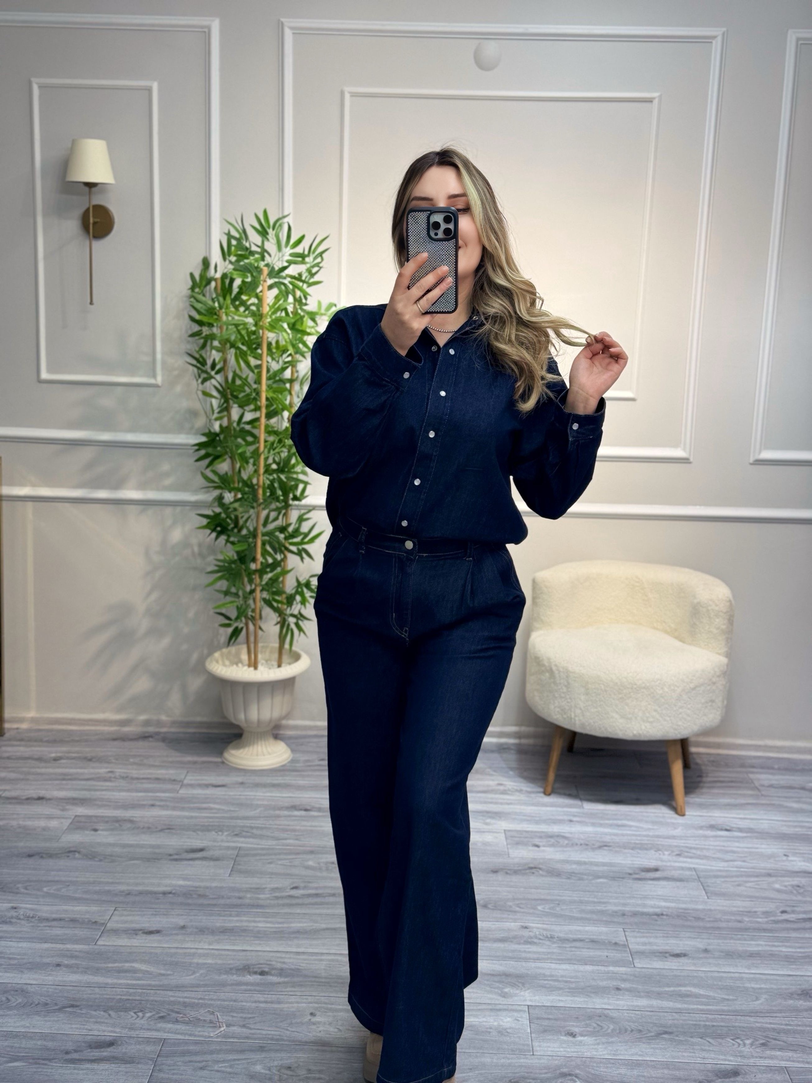 Koyu Renk Jean Premium Gömlek Pantolon Takım