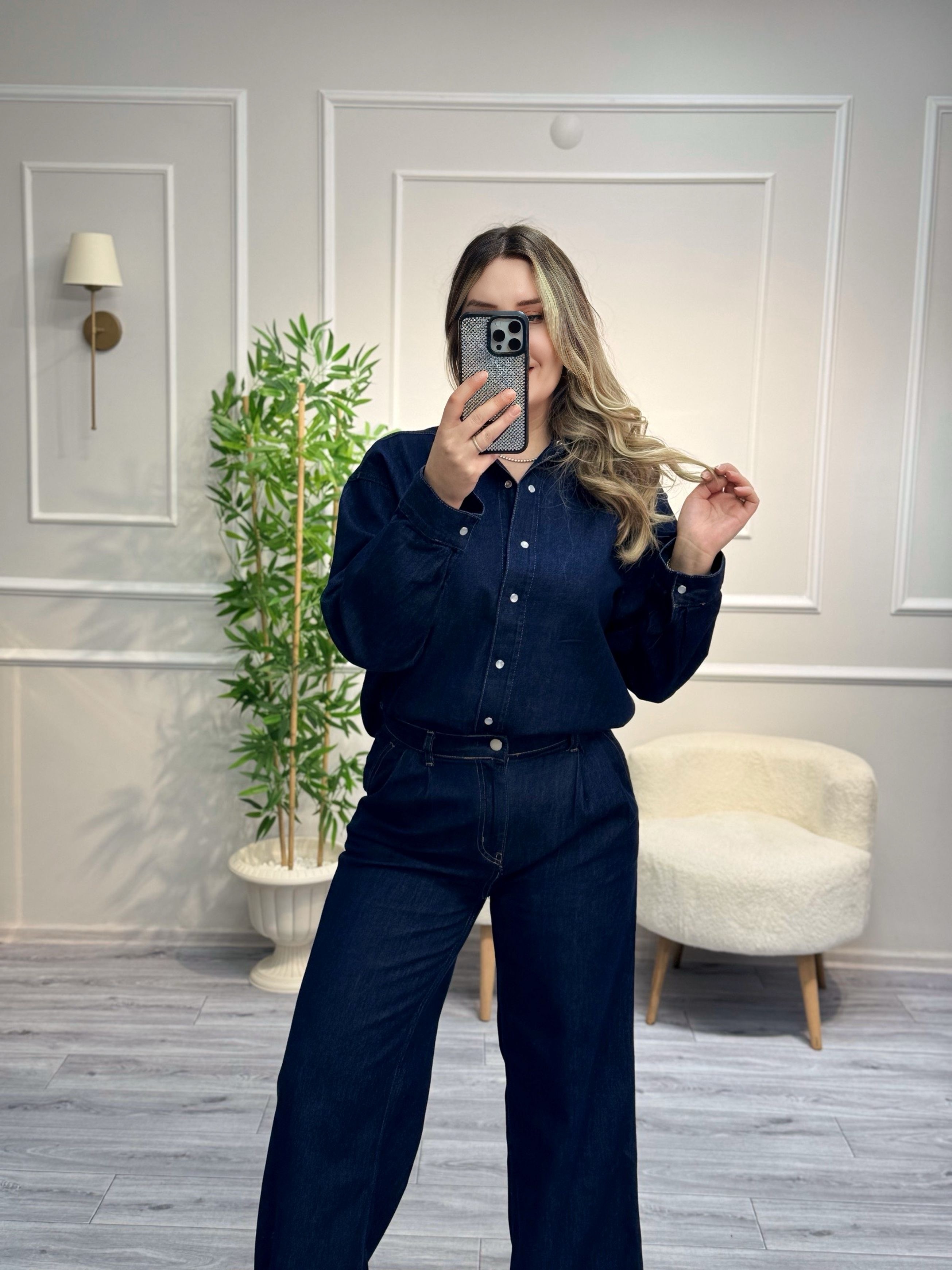 Koyu Renk Jean Premium Gömlek Pantolon Takım