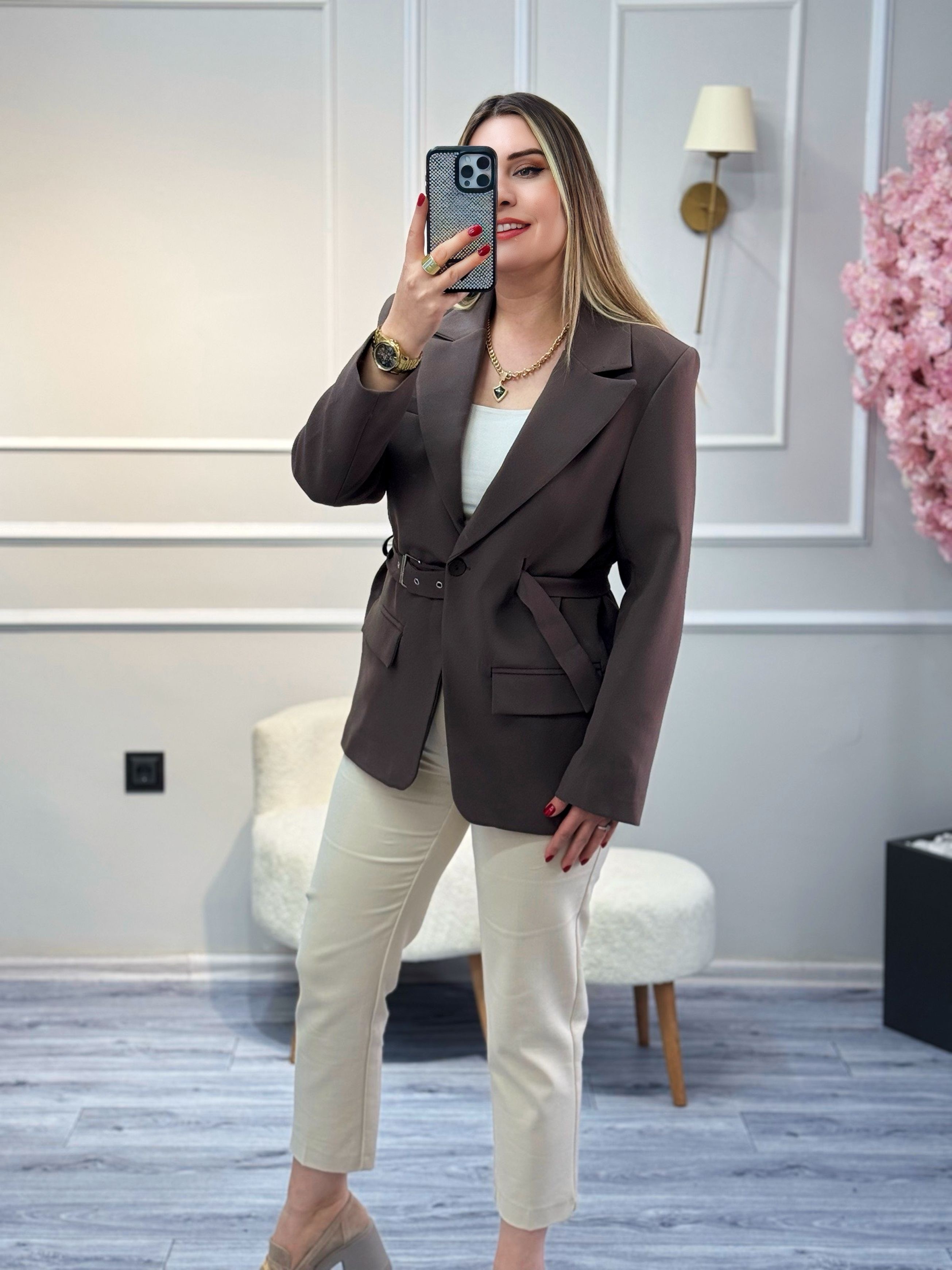 Premium Kalite Kemerli Blazer Ceket