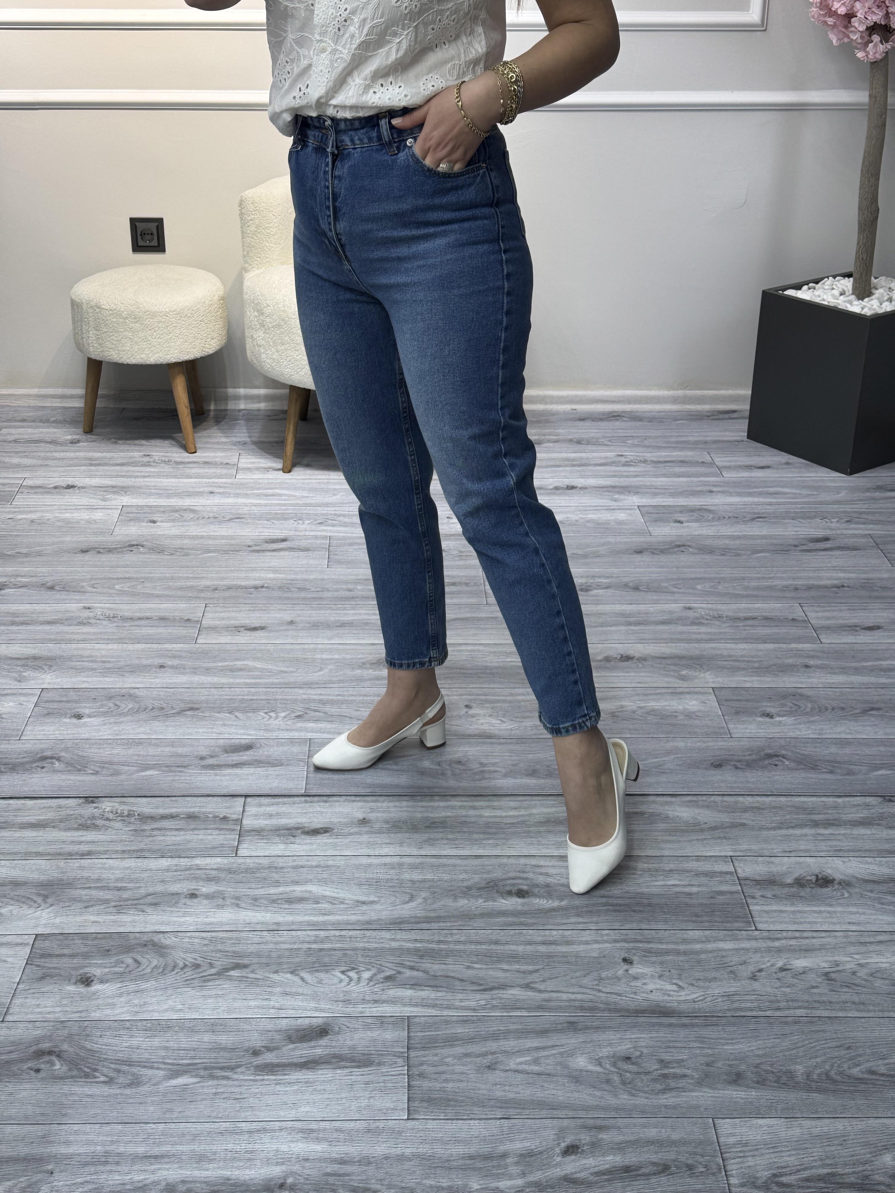 Koyu Kot Renk Slim Mom Jean