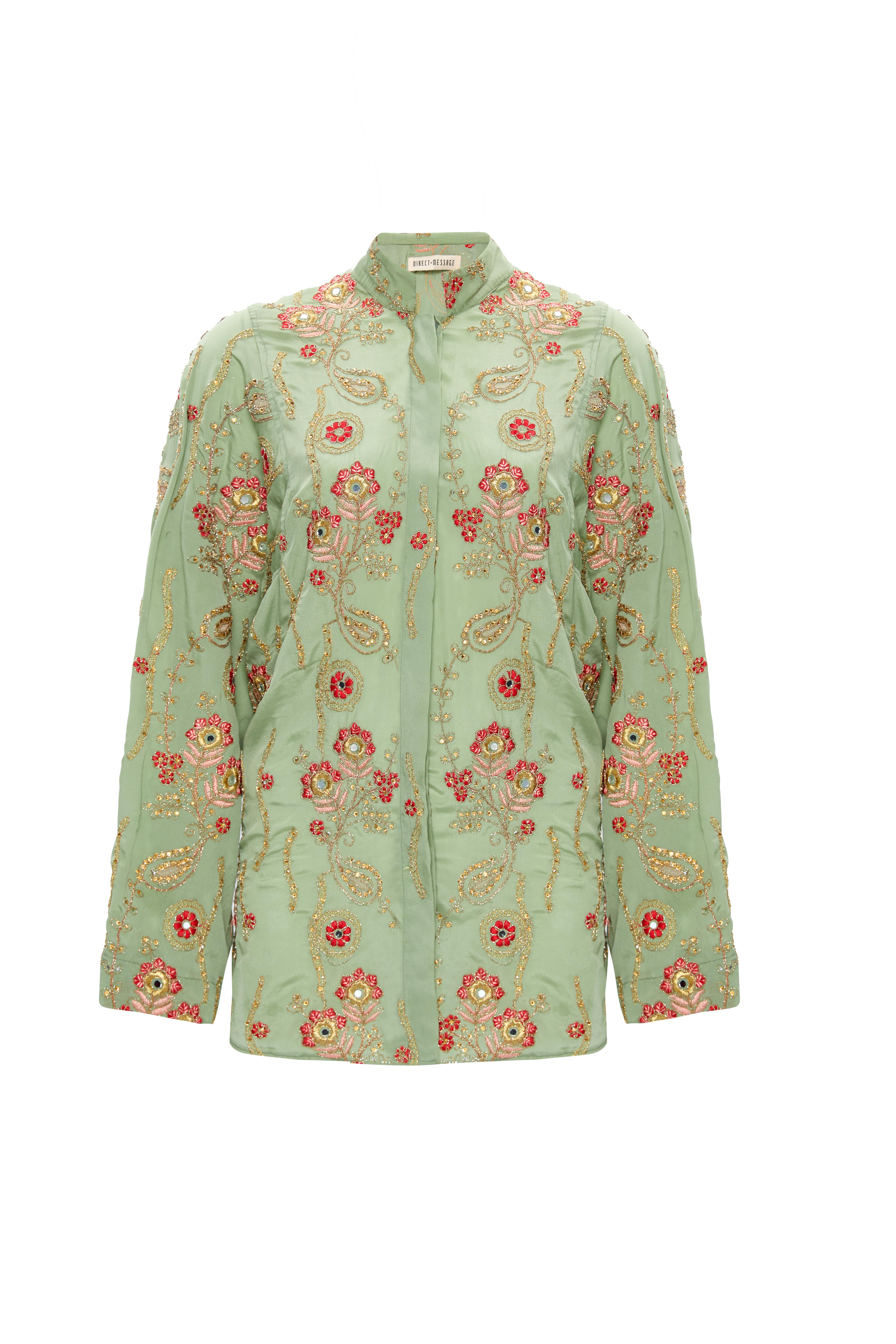 Olivia Embroidered Shirt - Water Green