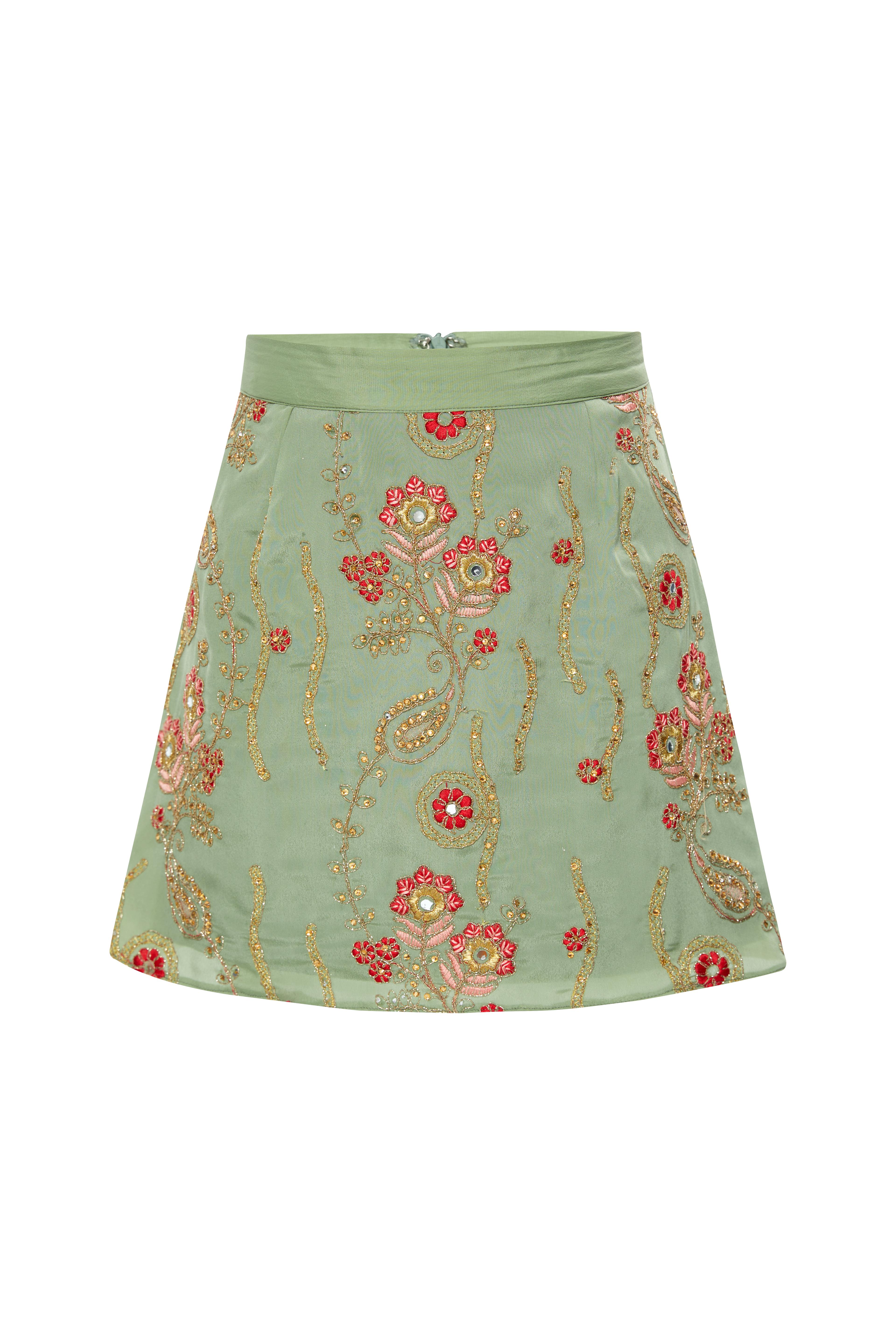 Olivia Embroidered Skirt - Water Green