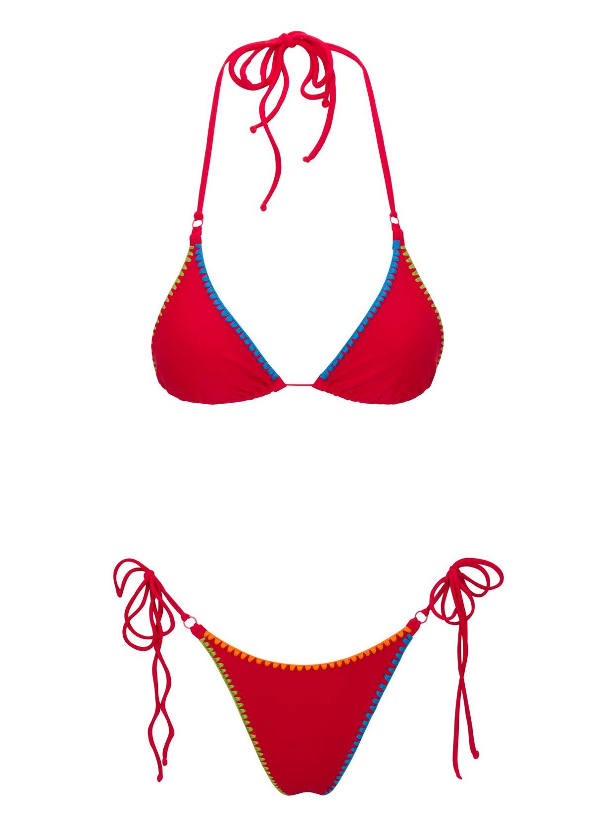 Deja Hand Embroidered Bikini - Red