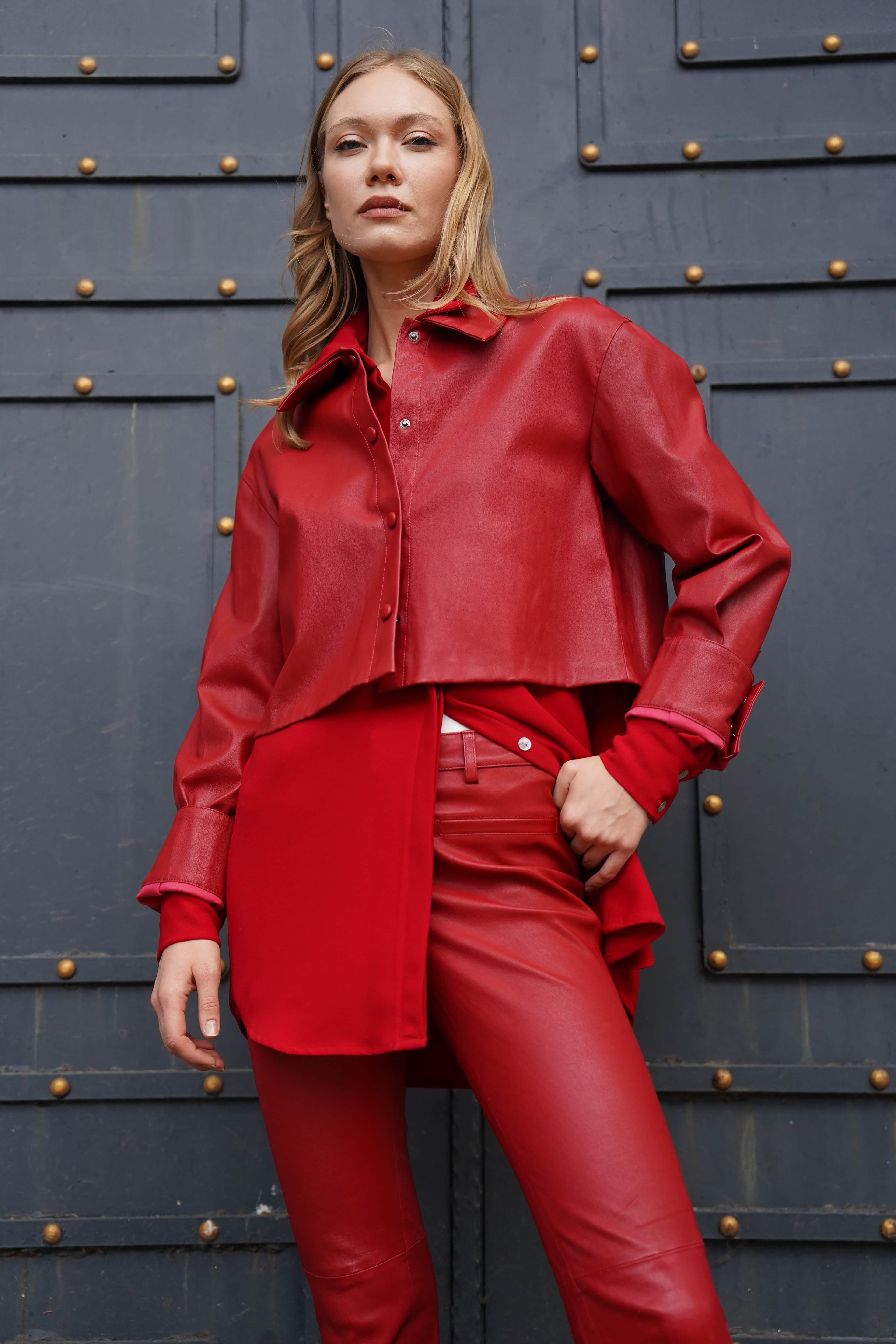 Vanessa Crop Leather Shirt