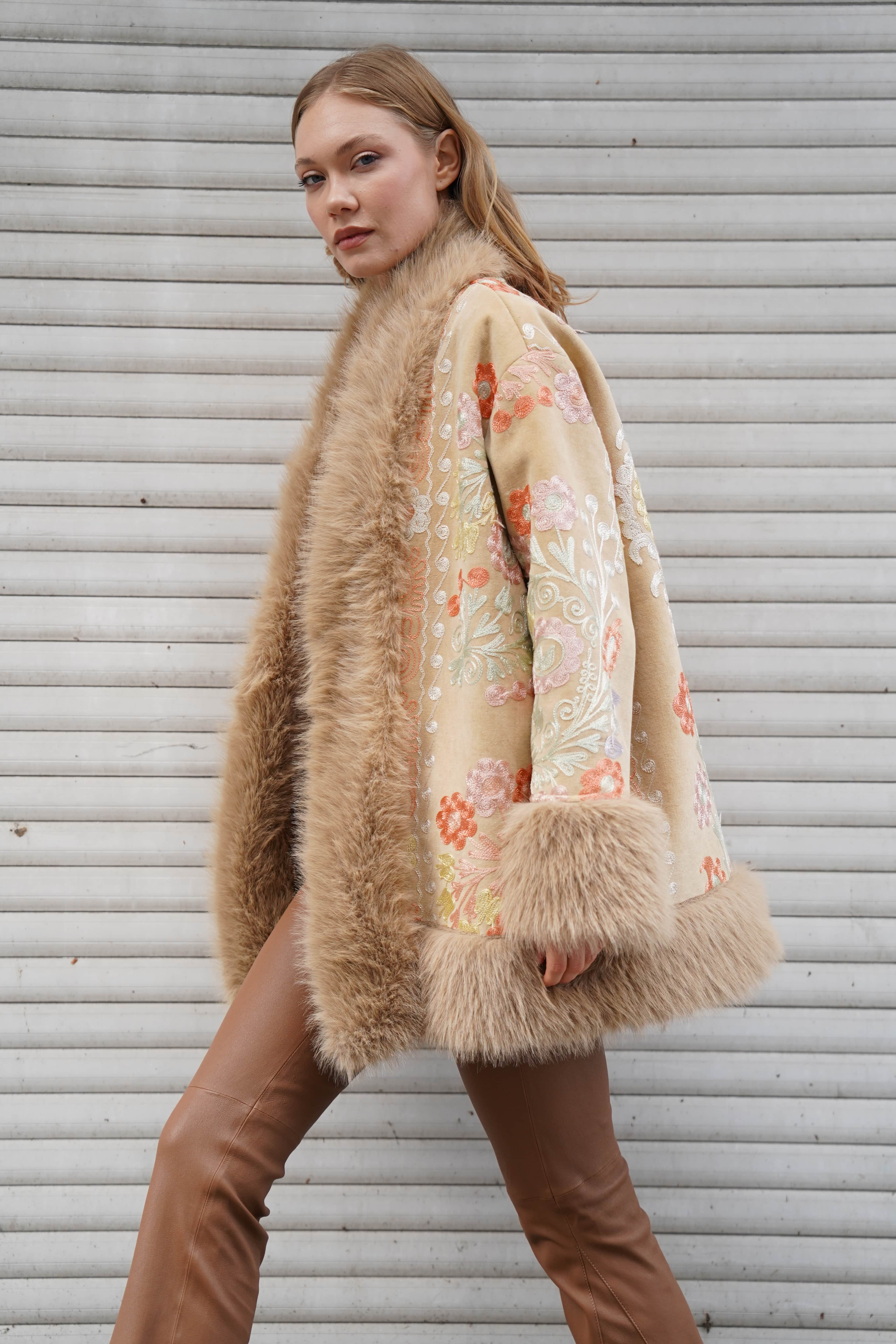 Alessi Floral Faux Fur Jacket