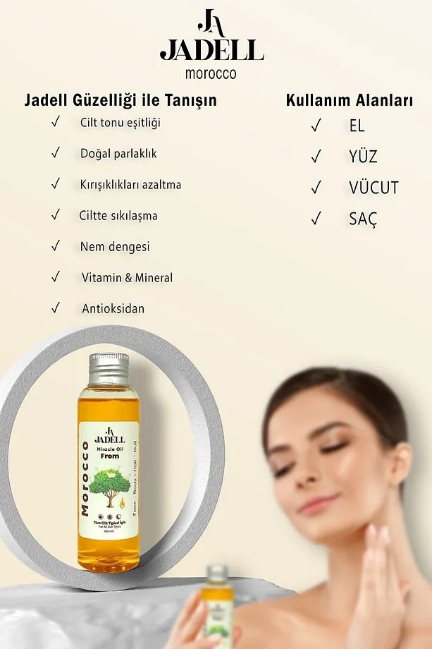  JADELL Besleyici, Arındırıcı Nemlendirici Tüm Cilt Ve Saç Tipleri Için Vegan Doğal Arındıcı Mucizevi Morocco Miracle Yağ 100 ml