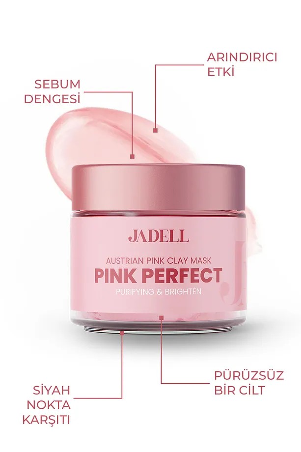 JADELL Pembe Kil Maskesi, ve Siyah Nokta Karşıtı, Aydınlatıcı ve Arındırıcı Gözenek Sıkılaştırıcı Sebum Denge Sağlayıcı Maske, 100ml