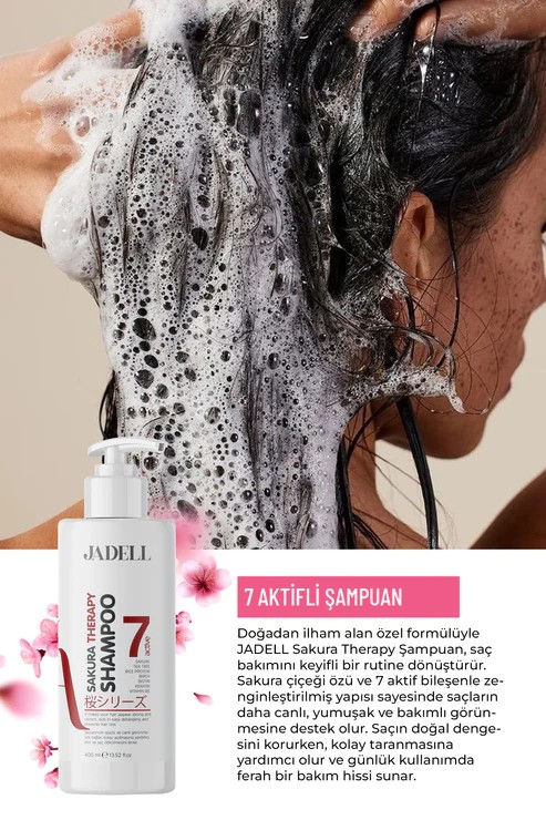 JADELL Sakura Therapy Shampoo 7active ( Sakura Çiçeği,biotin,keratin,vitamin B5 ) Onarıcı Besleyici Şampuan 400 ML