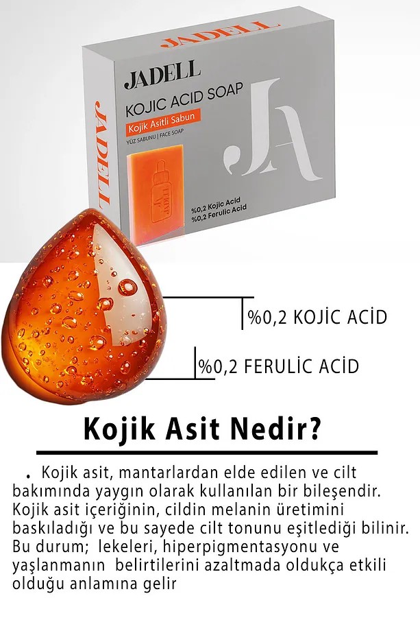 JADELL Kojik ve Ferulik Asit Özlü Aydınlatıcı Besleyici Nemlendirici Cilt Tonu Eşitleyici Leke Ve Kararma Karşıtı Sabun 100 GR