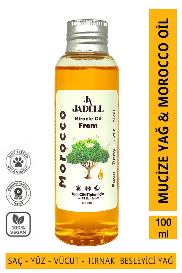  JADELL Besleyici, Arındırıcı Nemlendirici Tüm Cilt Ve Saç Tipleri Için Vegan Doğal Arındıcı Mucizevi Morocco Miracle Yağ 100 ml