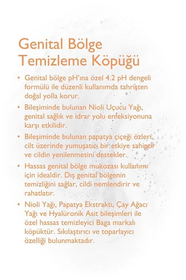 BAGA Nioli Yağı Formüllü Genital Bölge Temizleme Koku Giderici Toparlayıcı Köpük 200 ML