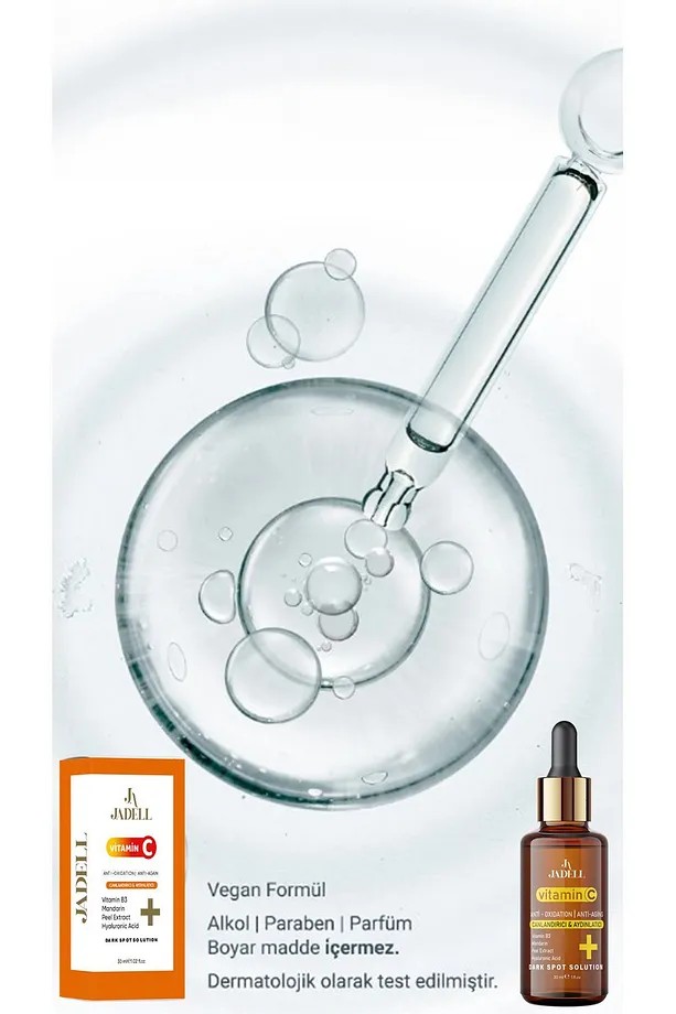 JADELL Vitamin C Hyaluronic Acid Canlandırıcı Ton Eşitleyici Cilt, Yüz ve Vücut Aydınlatıcı Vegan Yaşlanma Karşıtı Serum 30 ml