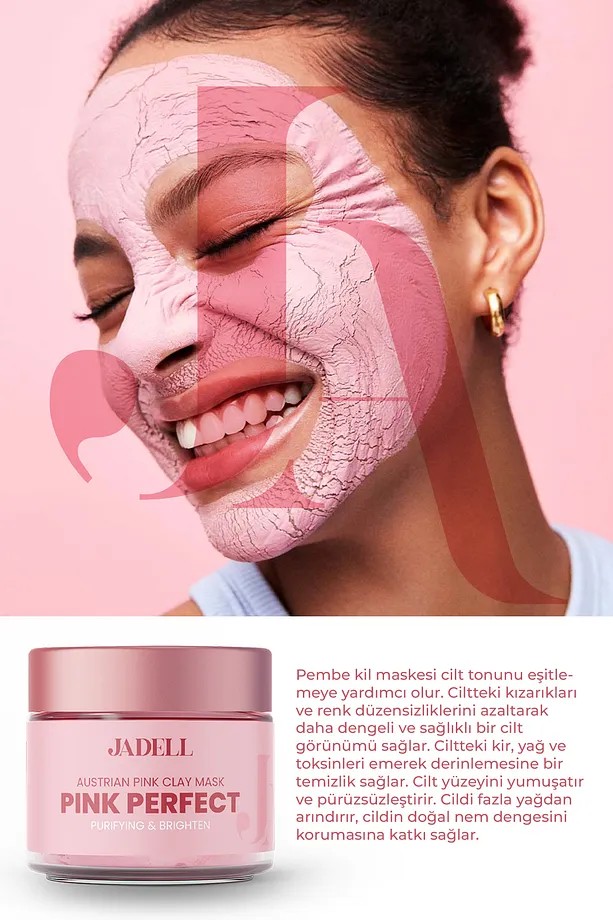 JADELL Pembe Kil Maskesi, ve Siyah Nokta Karşıtı, Aydınlatıcı ve Arındırıcı Gözenek Sıkılaştırıcı Sebum Denge Sağlayıcı Maske, 100ml
