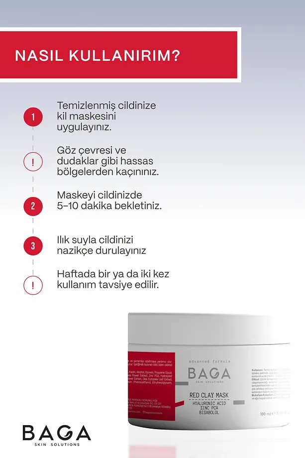 BAGA Kırmızı Kil Maskesi Gözenek Temizleyici Sebum Dengesi Sağlayıcı Maske 100 Ml