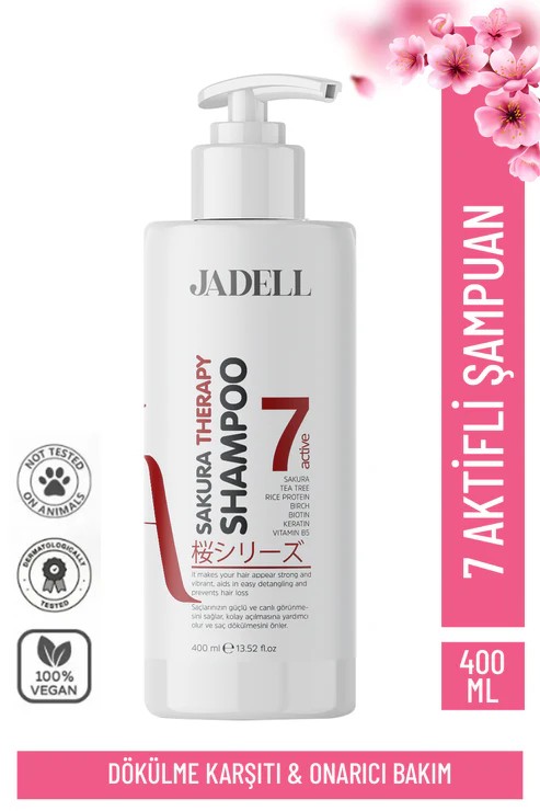JADELL Sakura Therapy Shampoo 7active ( Sakura Çiçeği,biotin,keratin,vitamin B5 ) Onarıcı Besleyici Şampuan 400 ML