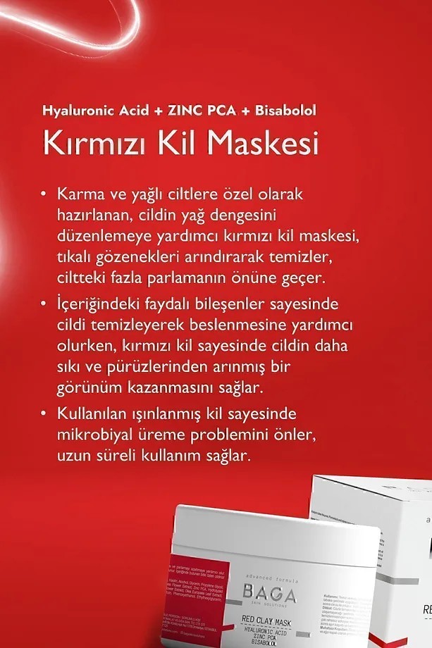 BAGA Kırmızı Kil Maskesi Gözenek Temizleyici Sebum Dengesi Sağlayıcı Maske 100 Ml
